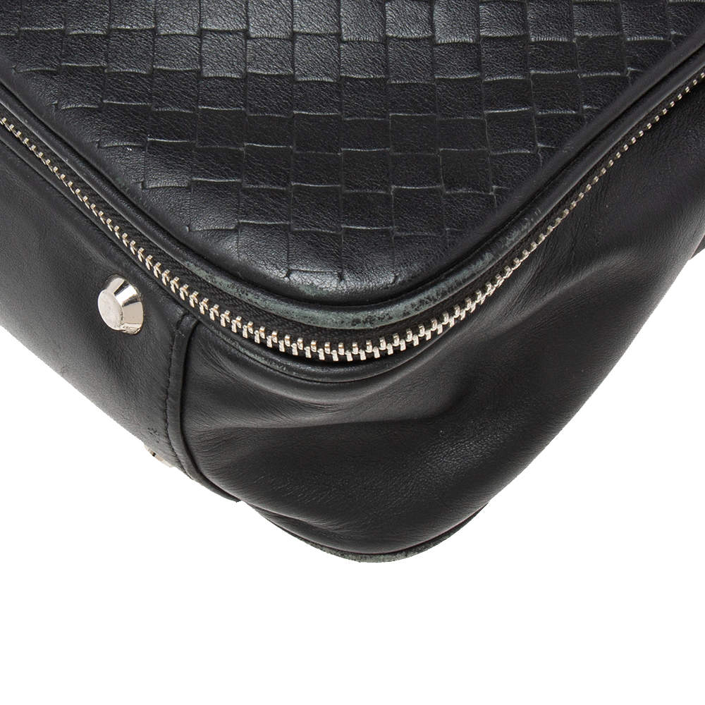 Pre Owned Baldinini Black Woven Embossed Leather Lock Laptop Briefcase 