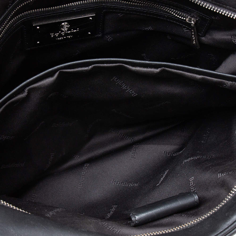 Pre Owned Baldinini Black Woven Embossed Leather Lock Laptop Briefcase 