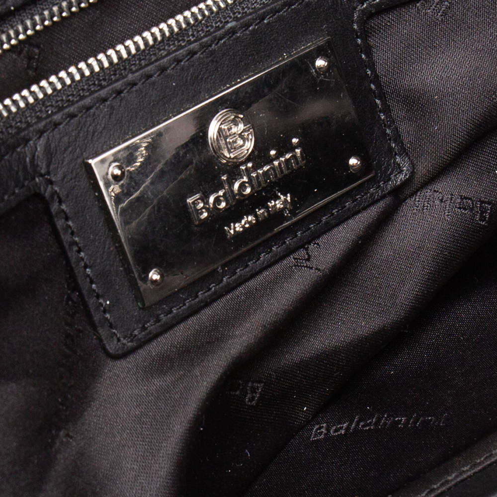 Pre Owned Baldinini Black Woven Embossed Leather Lock Laptop Briefcase 