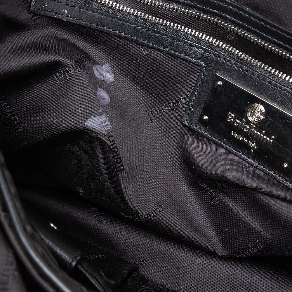 Pre Owned Baldinini Black Woven Embossed Leather Lock Laptop Briefcase 