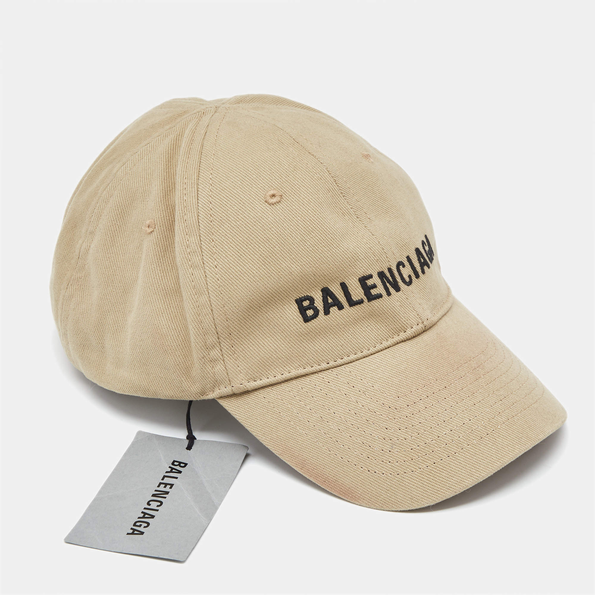 Balenciaga Beige Canvas Logo Embroidered Baseball Cap 