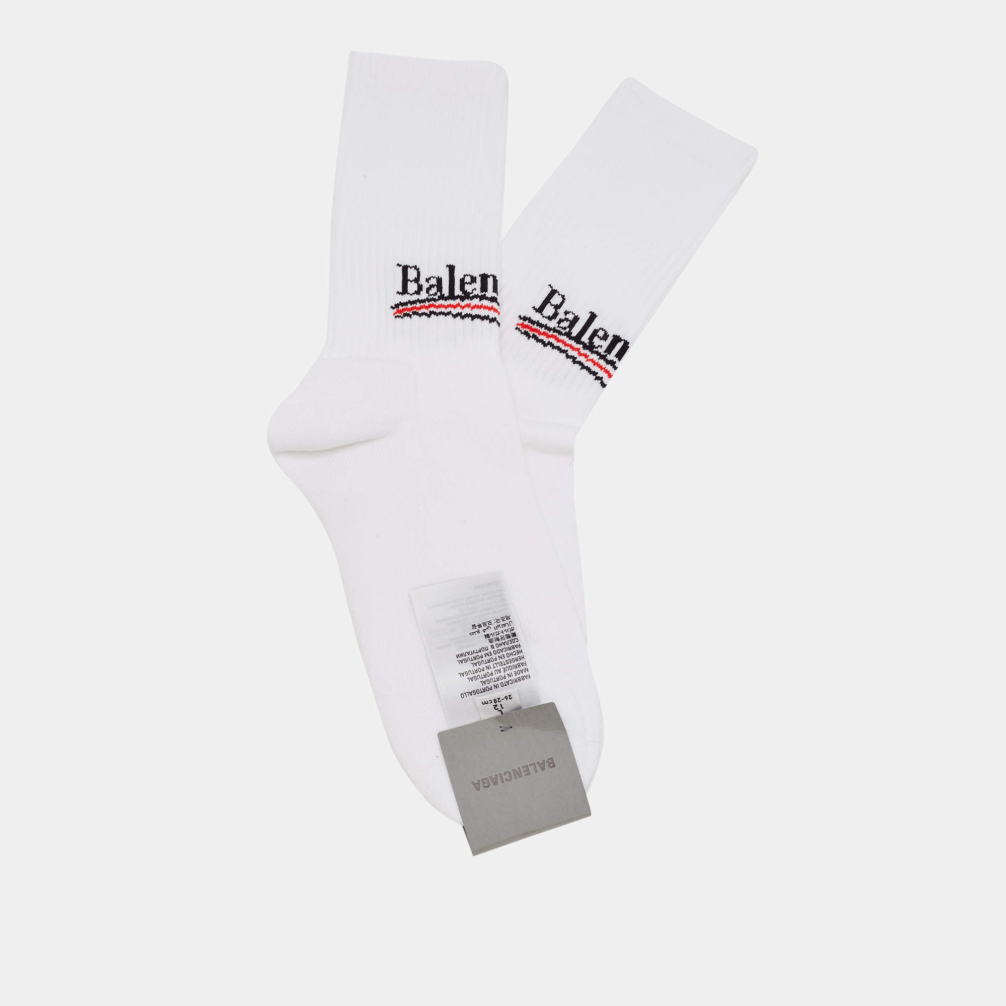 Pre Owned Balenciaga White Political Tennis Cotton Knit Socks L