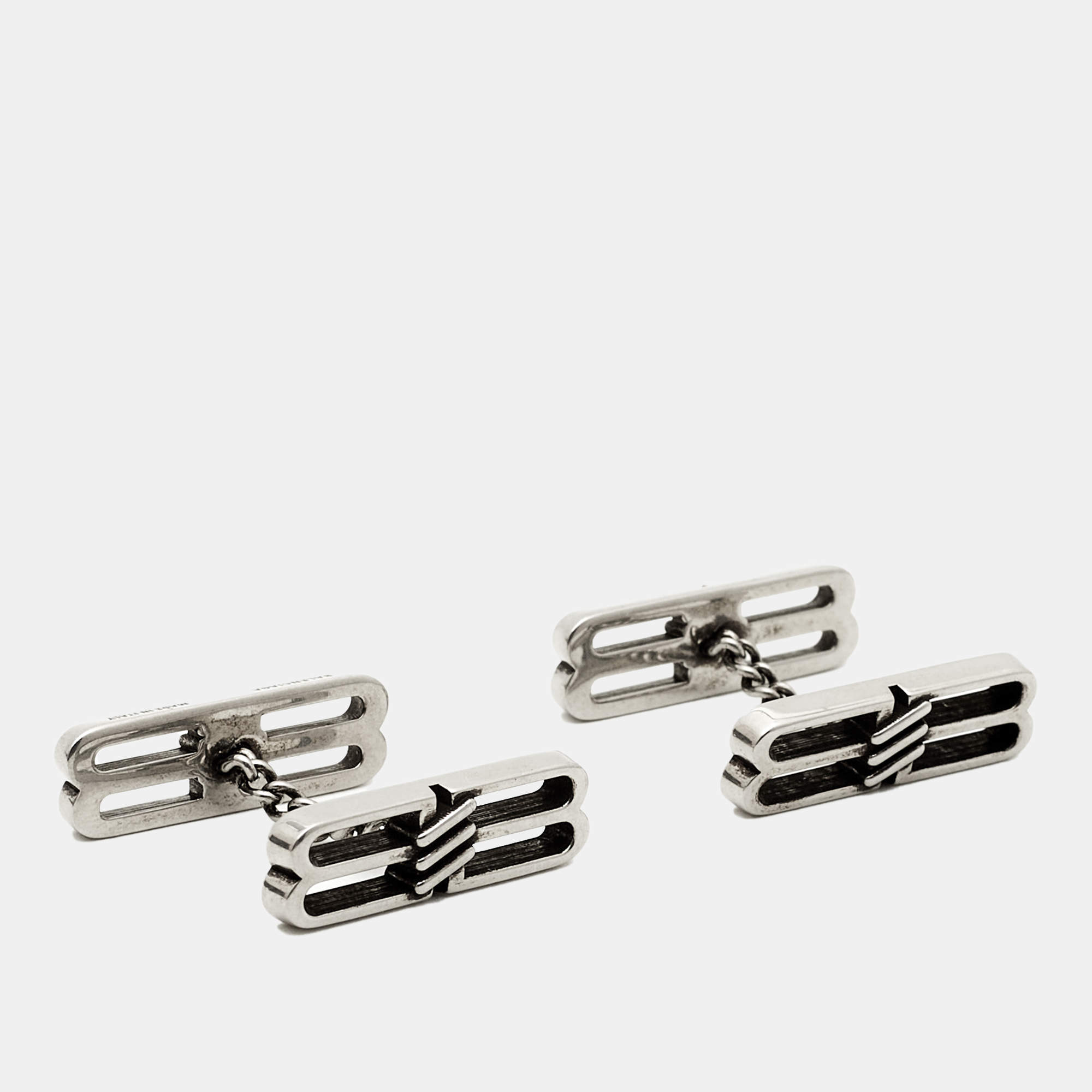 Pre Owned Balenciaga BB SIlver Tone Cufflinks