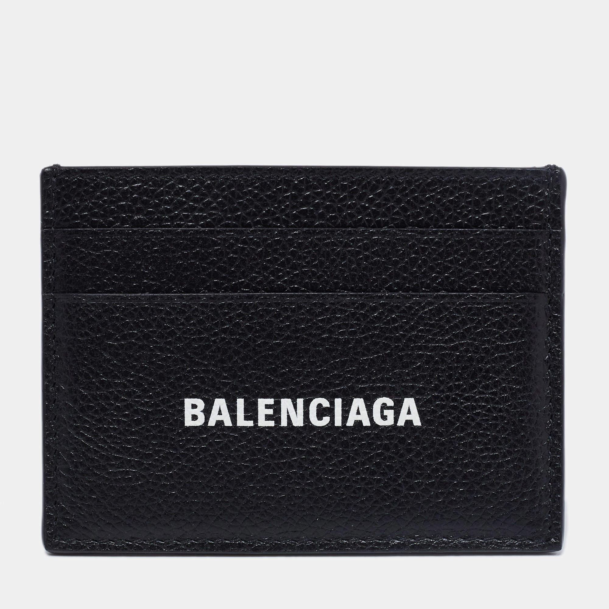 Pre Owned Balenciaga Black Leather Logo Printed Card Holder 