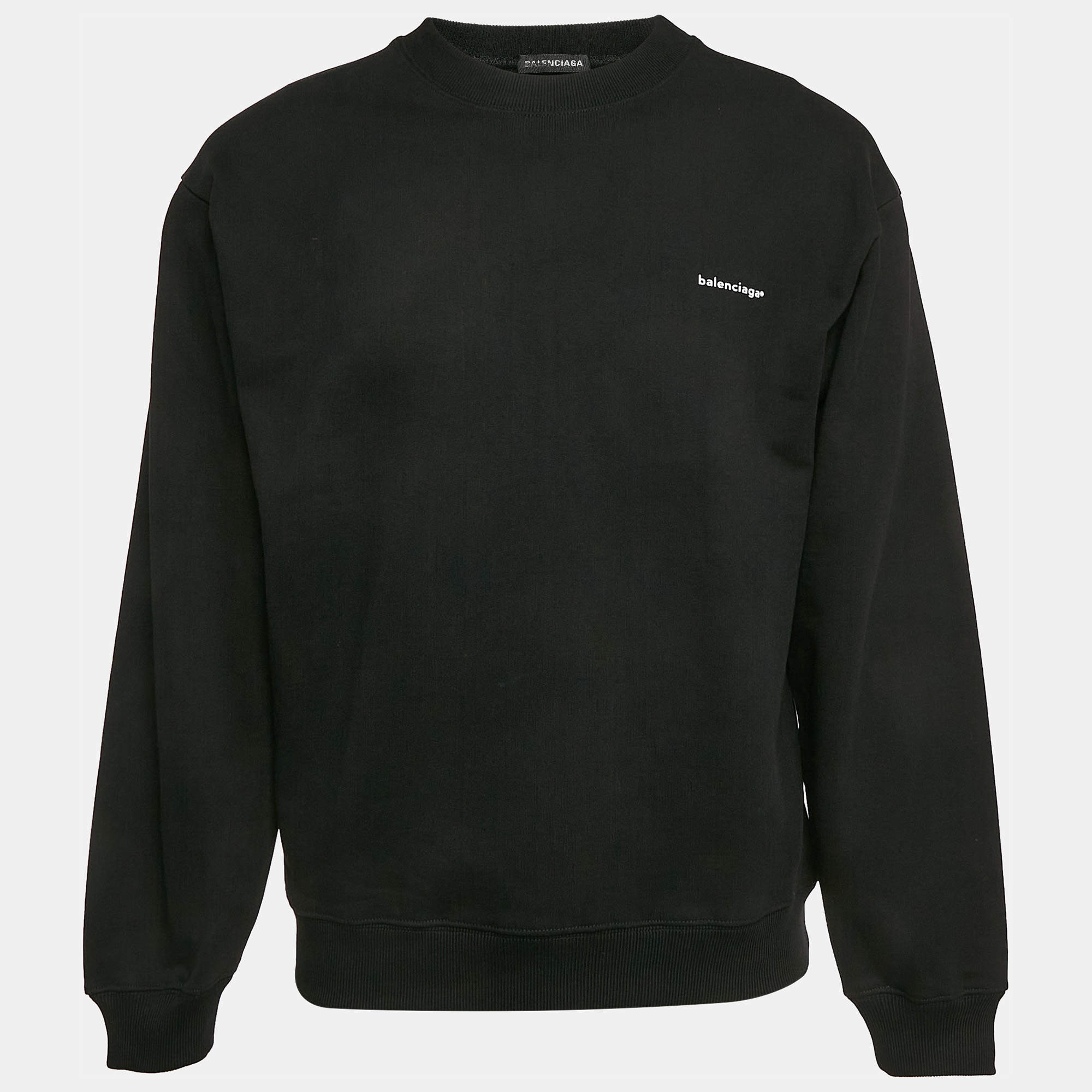 Pre Owned Balenciaga Black Cotton Knit Crew Neck Sweatshirt S