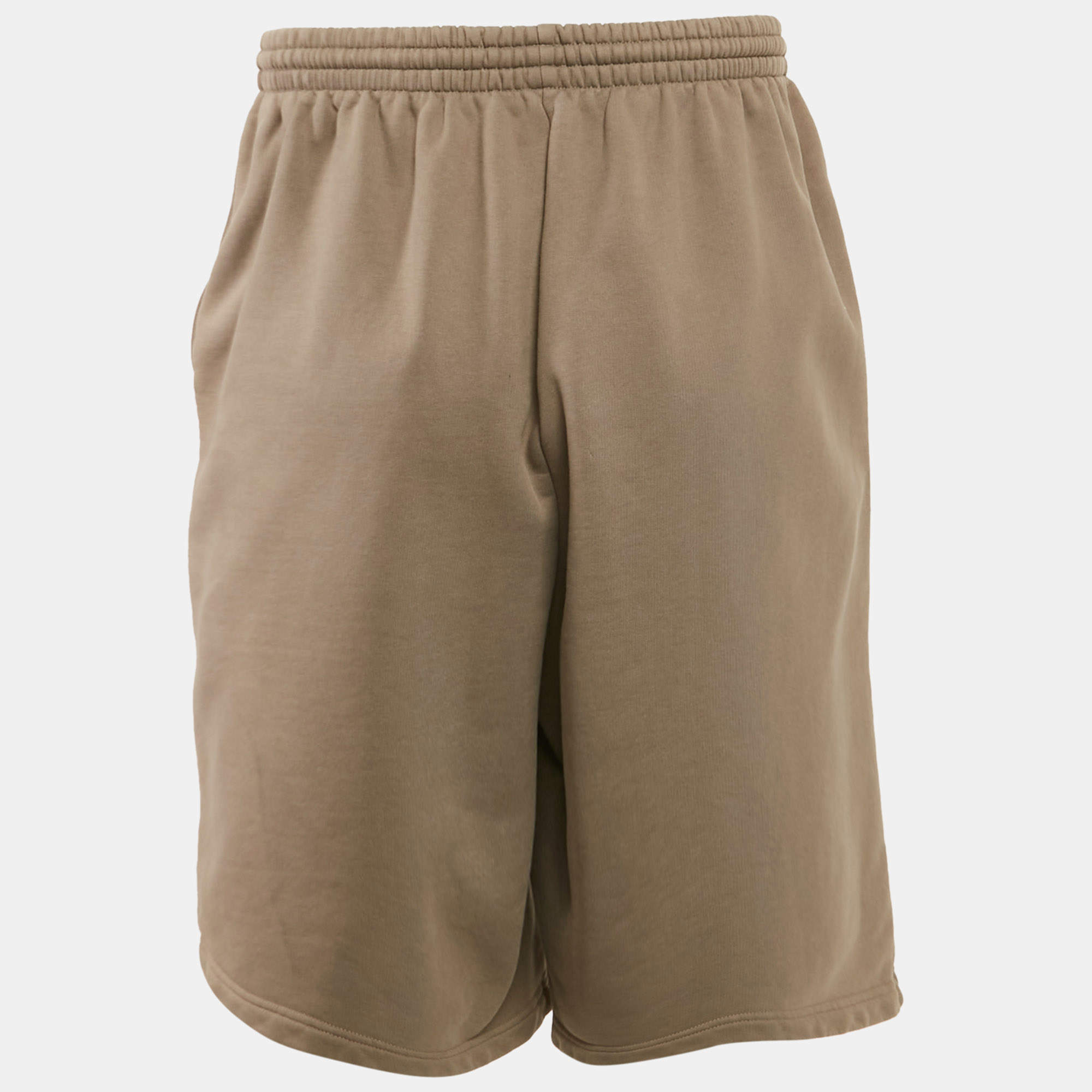 Balenciaga Unifit Taupe Logo Embroidered Cotton Sweat Shorts