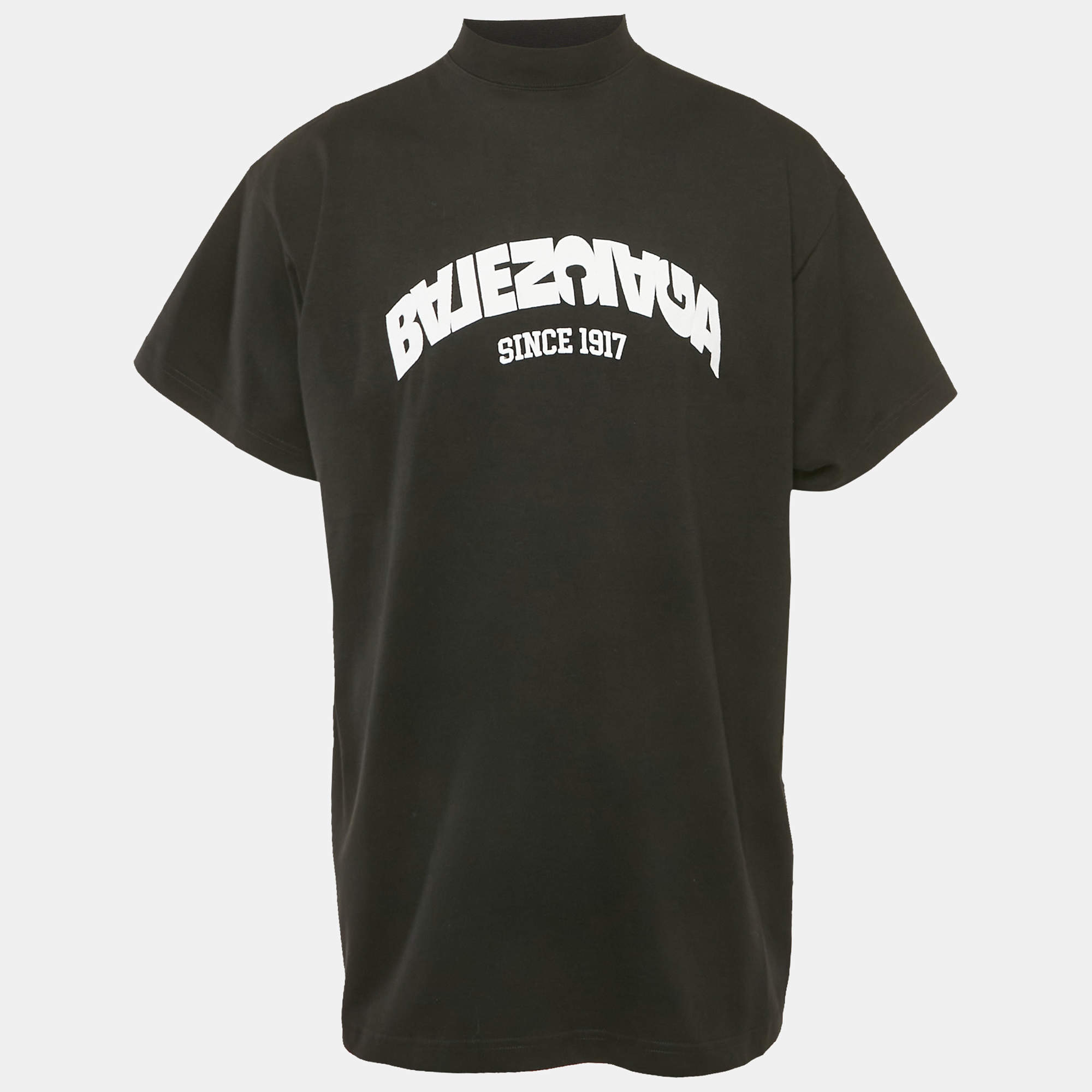 Pre Owned Balenciaga Back Flip Logo Embroidery Cotton Oversized Unisex T-Shirt XS