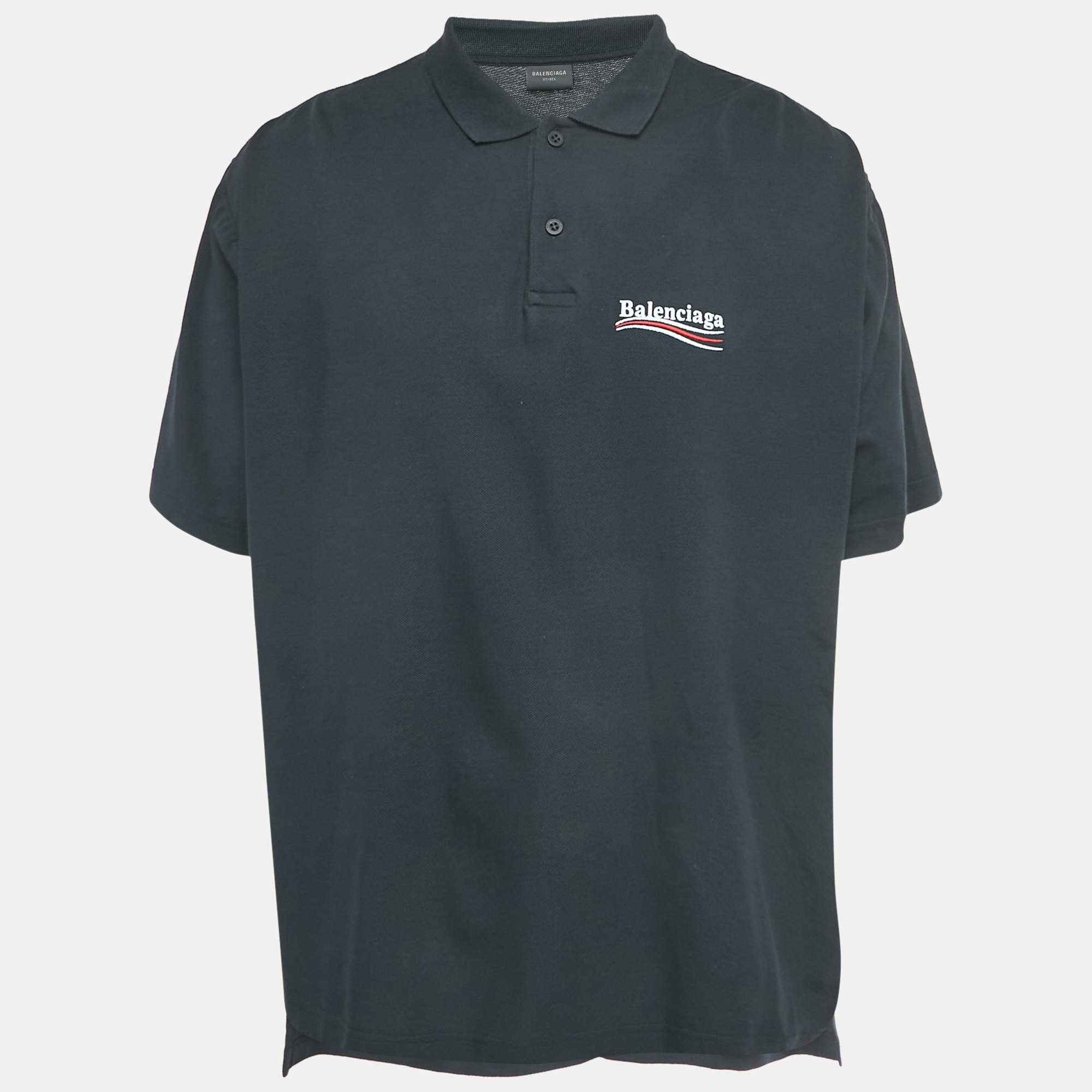 Pre Owned قميص بالنسياجا للرجال والنساء داكن أزرق لحملة سياسية بولو بيكيه مقاس وسط