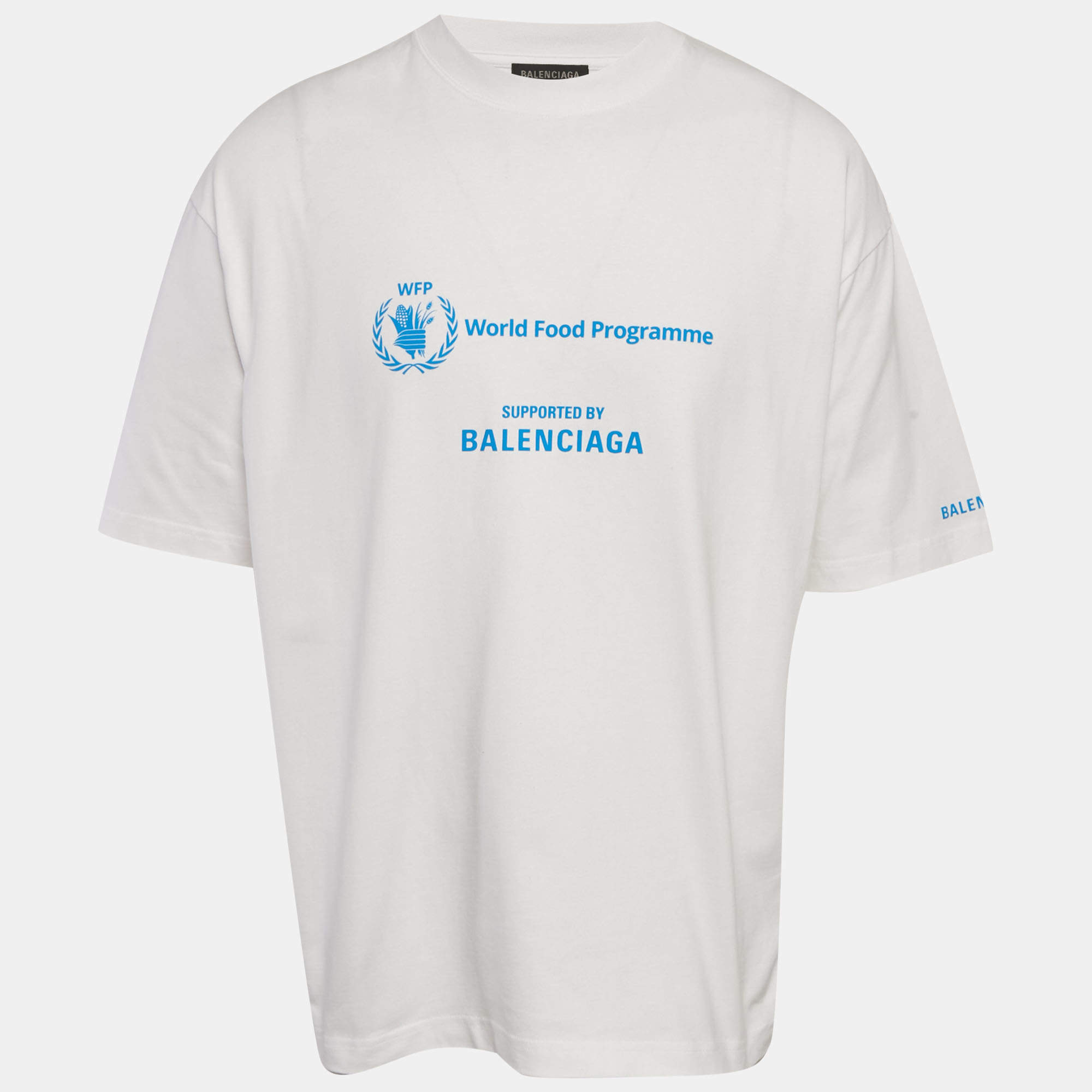 Pre Owned Balenciaga White WFP Printed Cotton Knit T-Shirt L