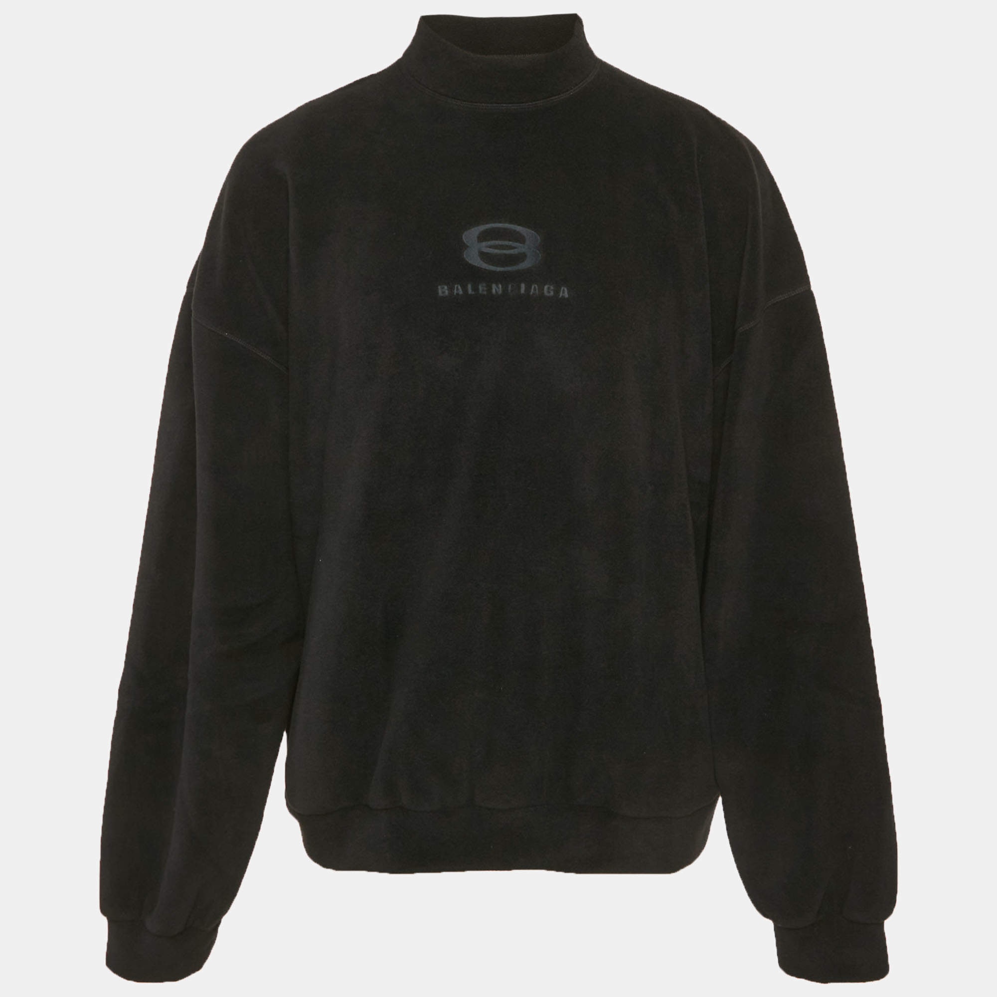مملوكة مسبقًا Balenciaga Unisex Black Unity Embroidered Faux Fleece Sweatshirt XXS