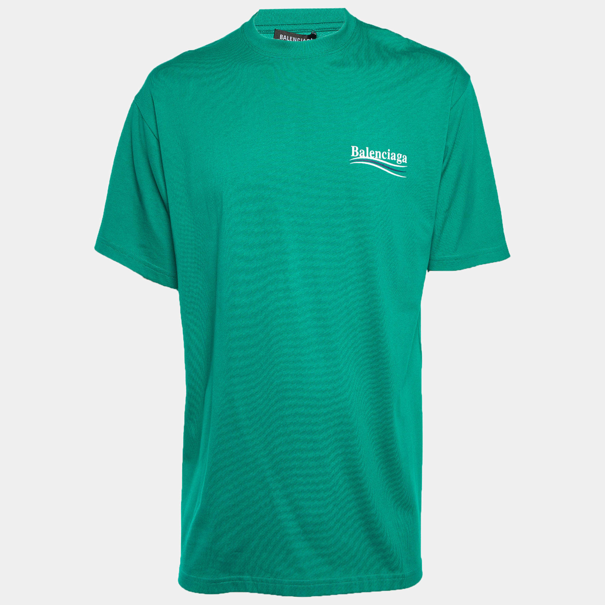 مملوكة مسبقًا Balenciaga Green Political Campaign Cotton Oversized Crew Neck T-Shirt S