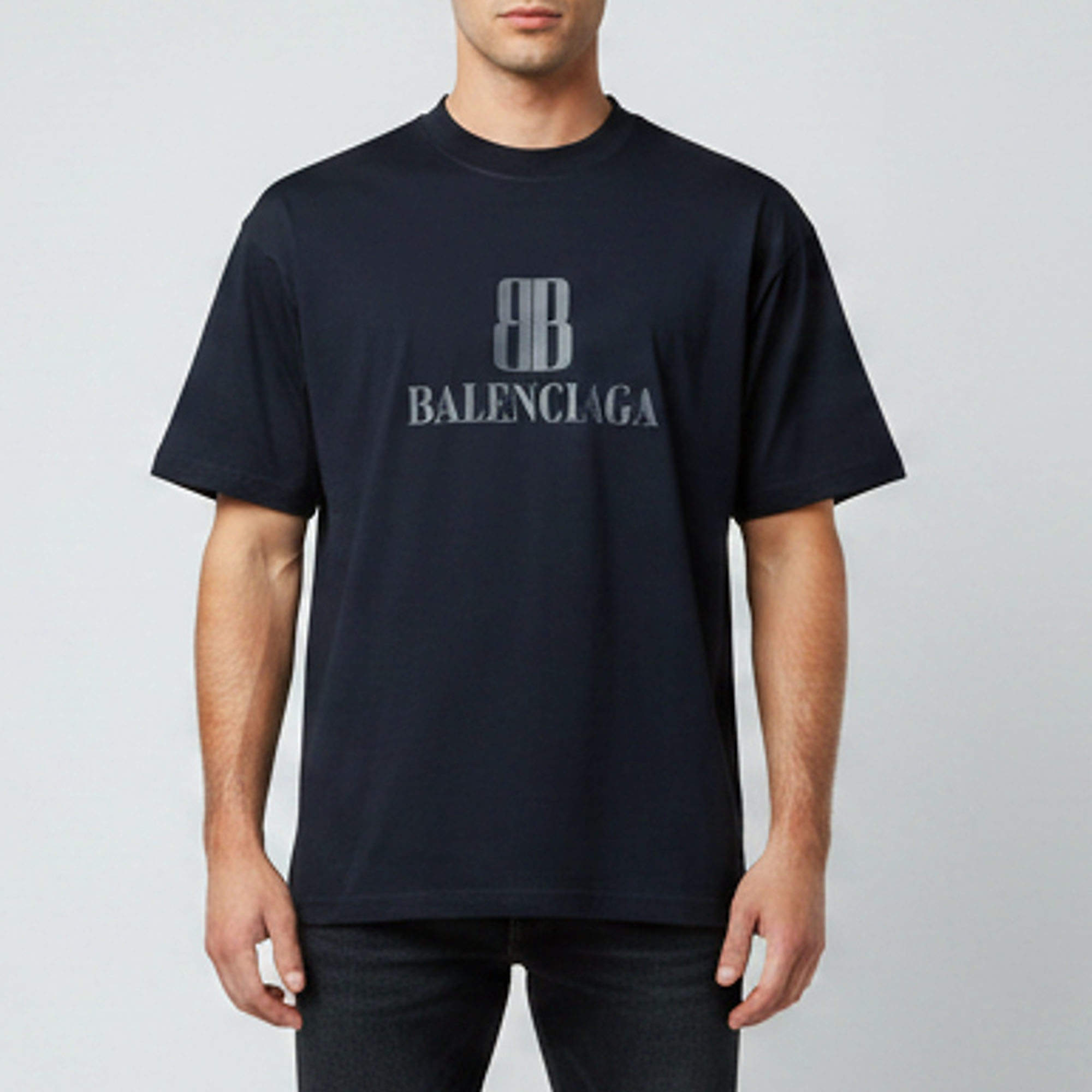 مملوكة مسبقًا Balenciaga Midnight Blue Nano BB Logo Cotton Unisex Crew Neck T-Shirt S