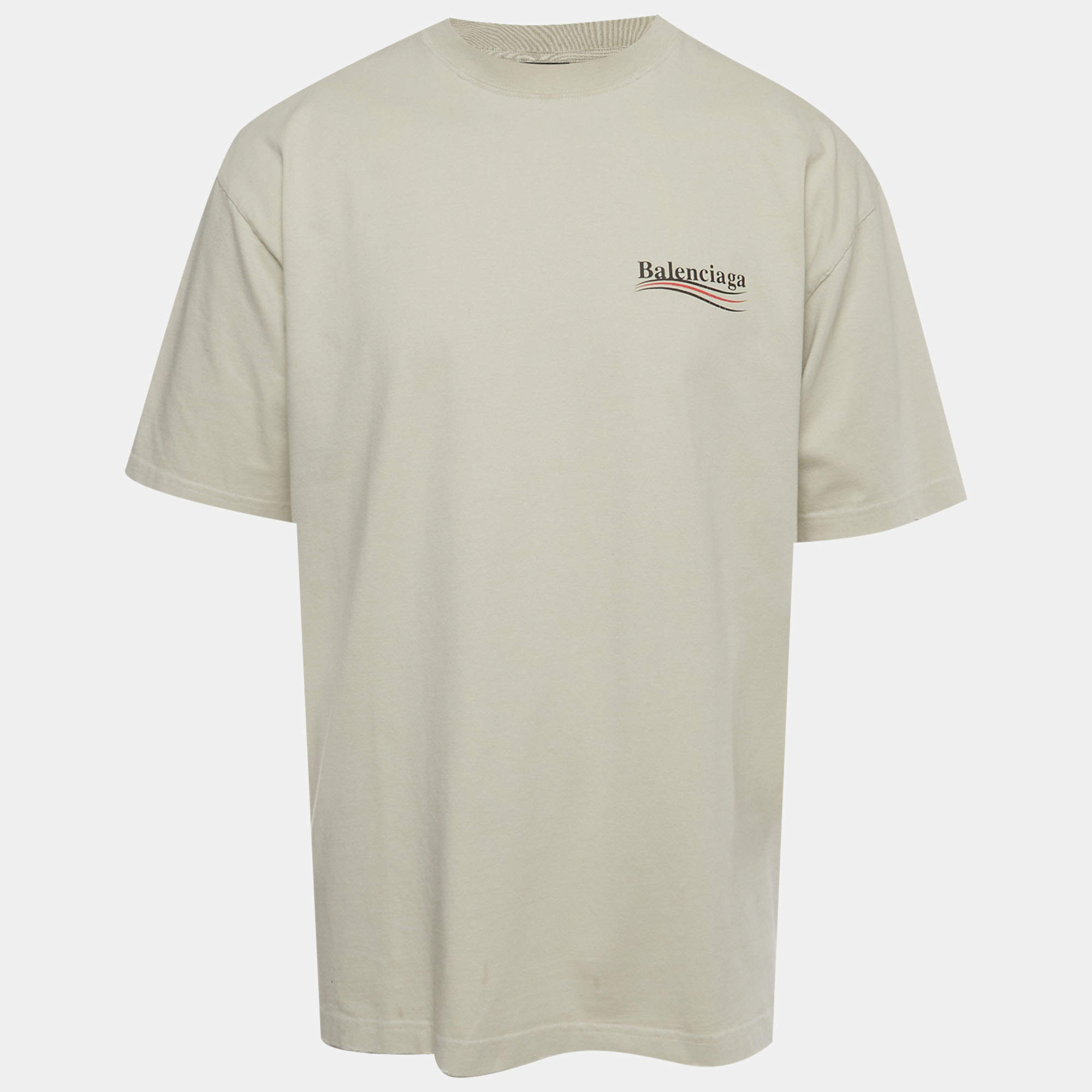 Pre Owned Balenciaga Sage Green Political Campaign Print Jersey Large Fit T-Shirt M