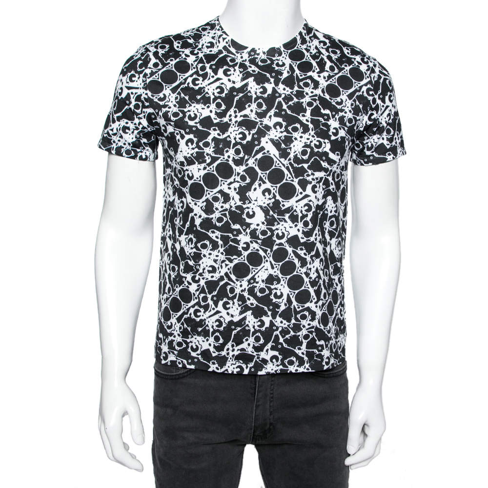 Balenciaga Monochrome Abstract Printed Cotton Knit Crewneck T-Shirt XS