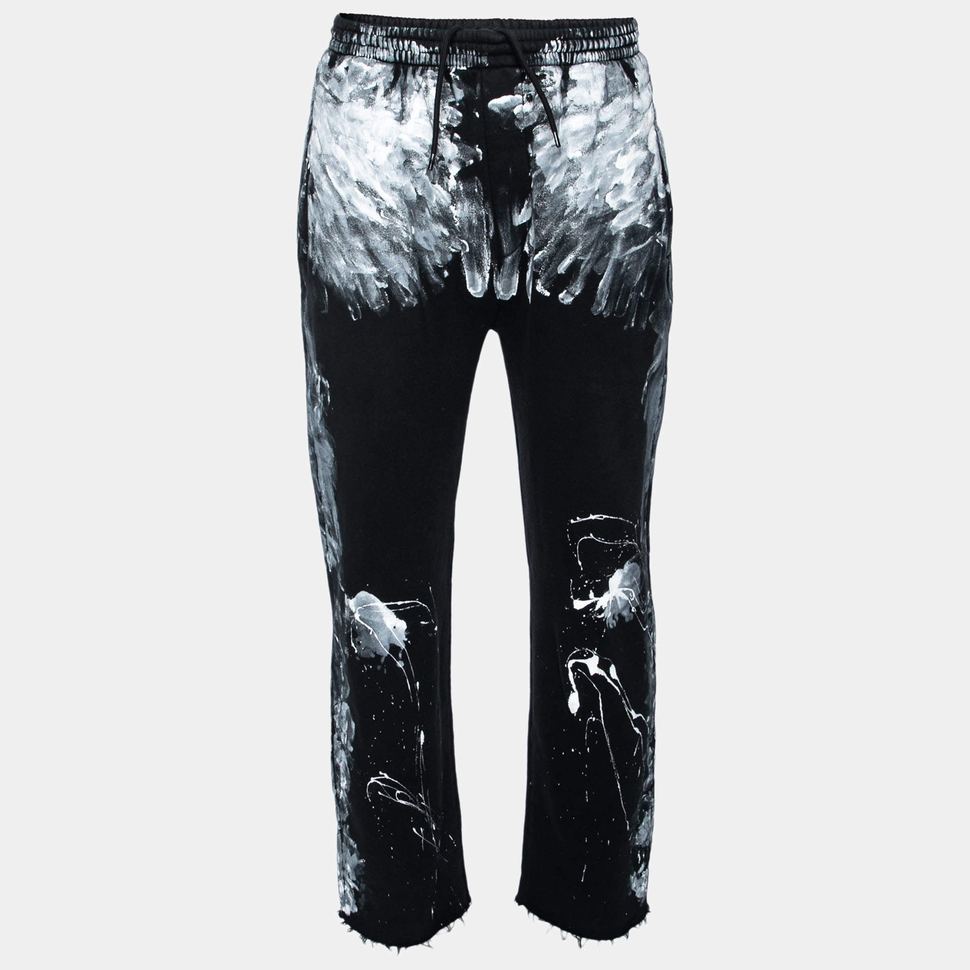 Pre Owned Balenciaga Black Paint Splatter Print Cotton Straight Leg Sweatpants M