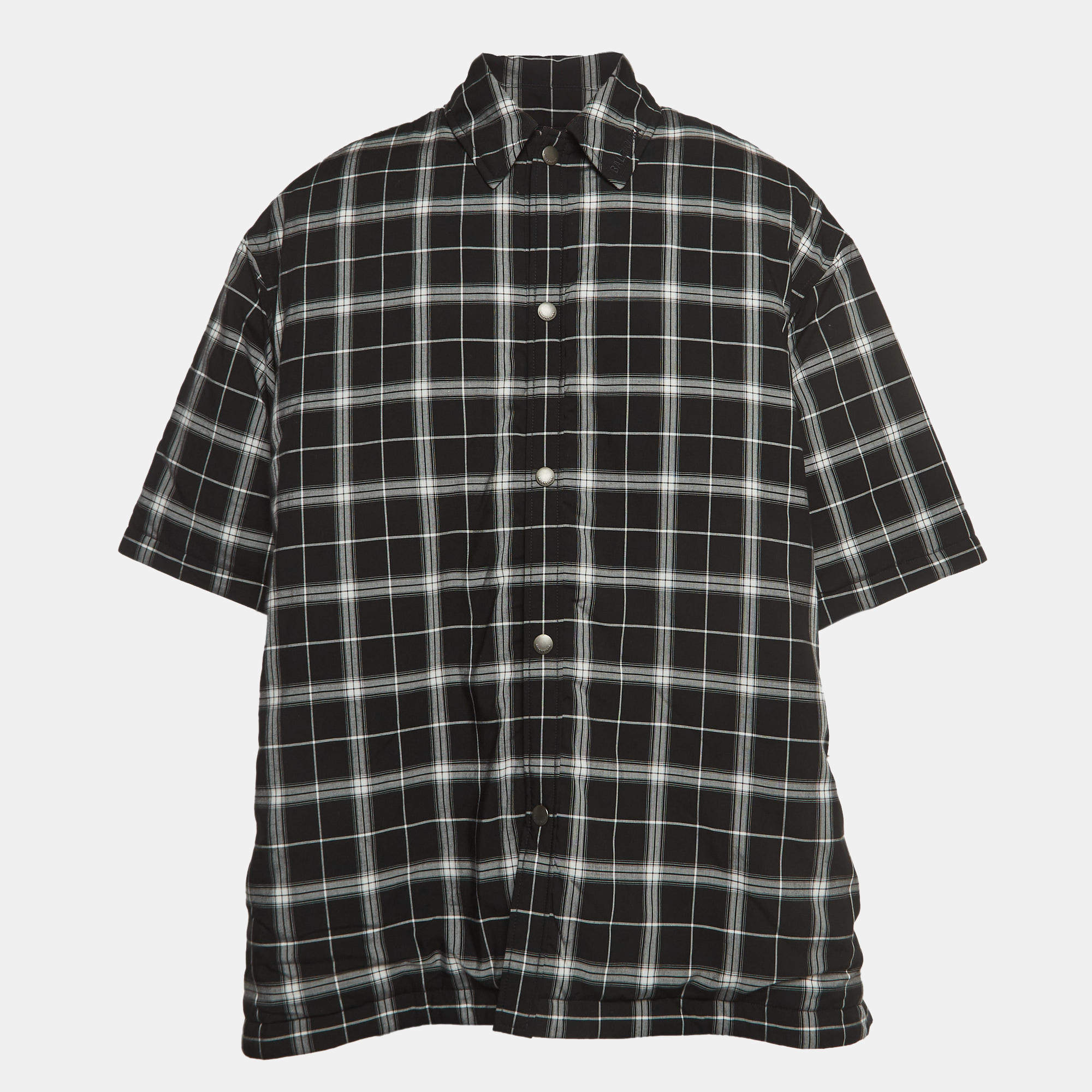 Pre Owned Balenciaga Black/White Checked Lyocell Blend Padded Shirt S
