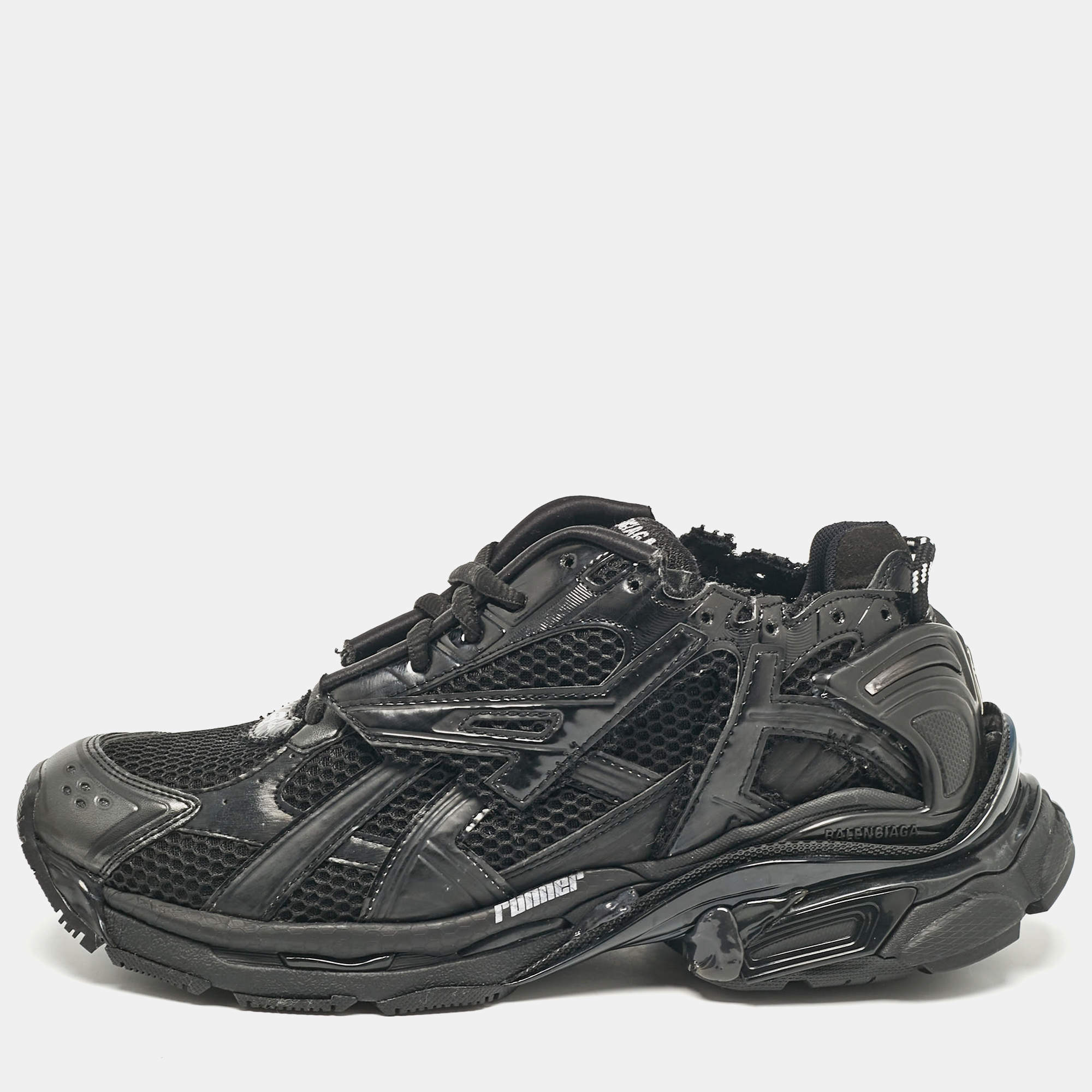 【関税&送料込】Balenciaga Black Nappa Leather And Mesh Aven Balenciaga Black Leather and Mesh Lace Up Sneakers Size 43
