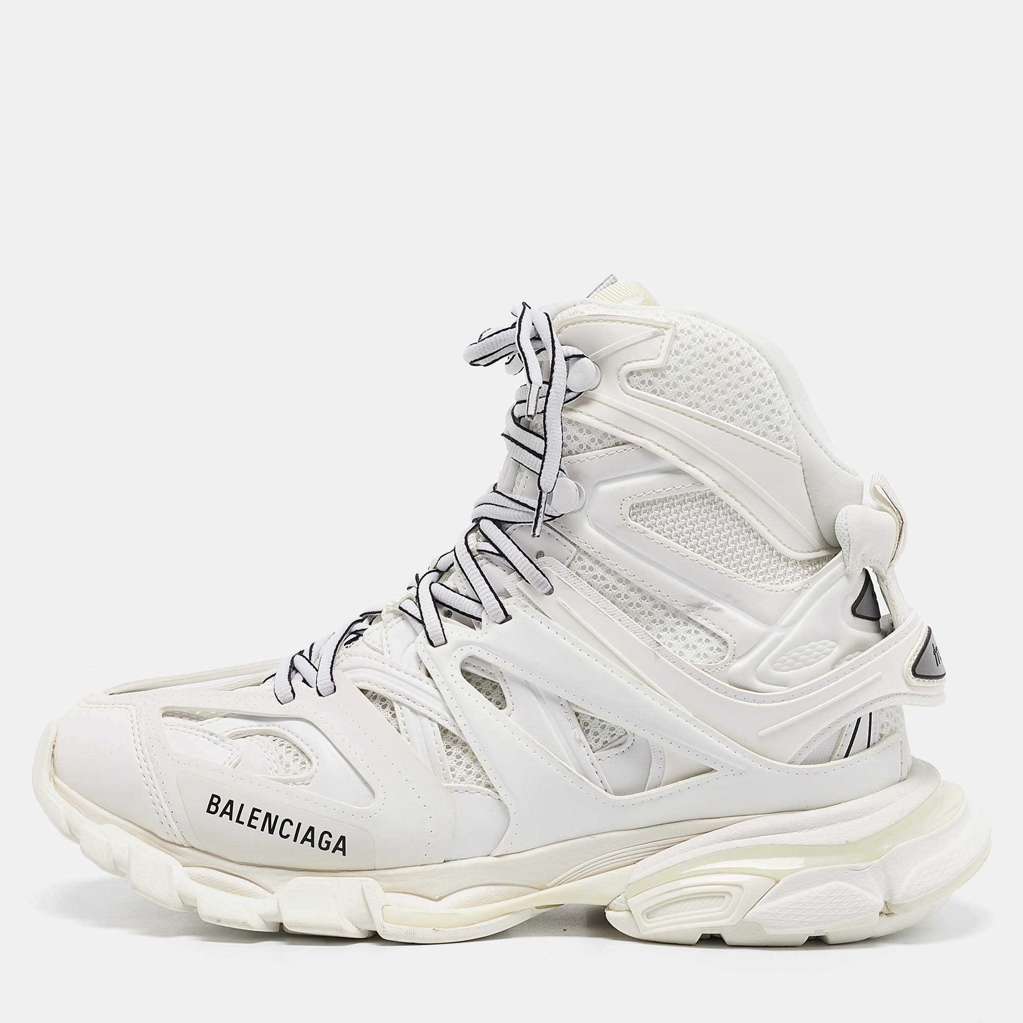 Balenciaga White Mesh and Faux Leather Track Hike High Top Sneakers Size 41