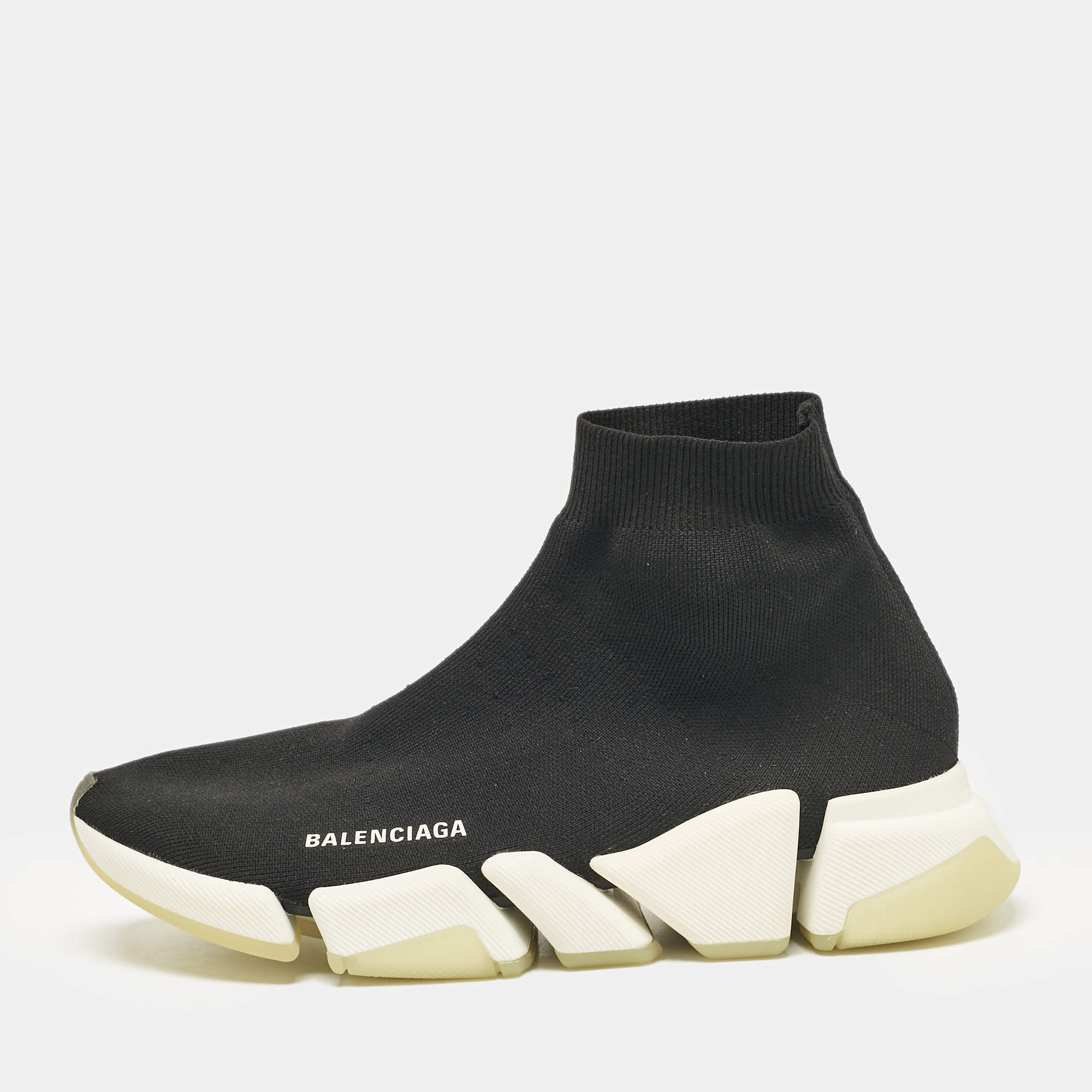 Pre Owned Balenciaga Black Knit Fabric Speed 2.0 High Top Sneakers Size 41