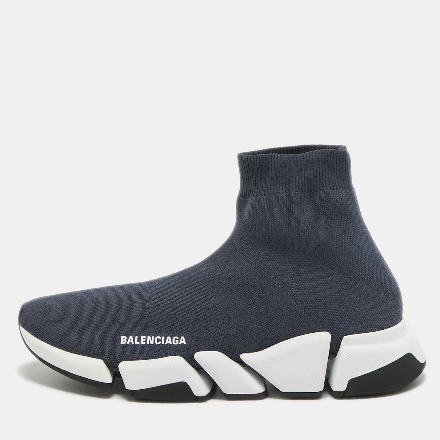 Pre Owned Balenciaga Grey Knit Fabric Speed 2.0 High Top Sneakers Size 44