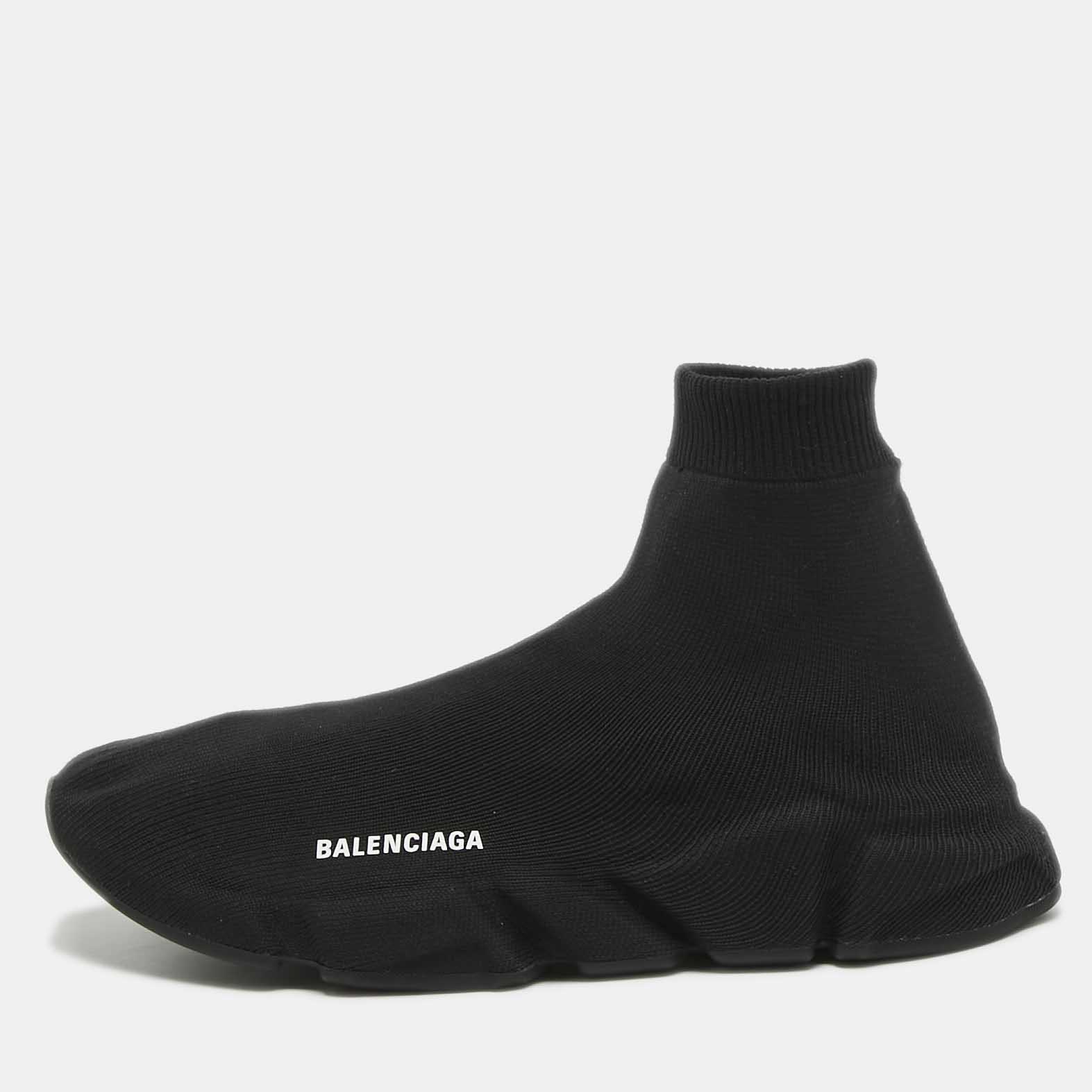Pre Owned Balenciaga Black Knit Fabric Speed Allover High Top Sneakers Size 44
