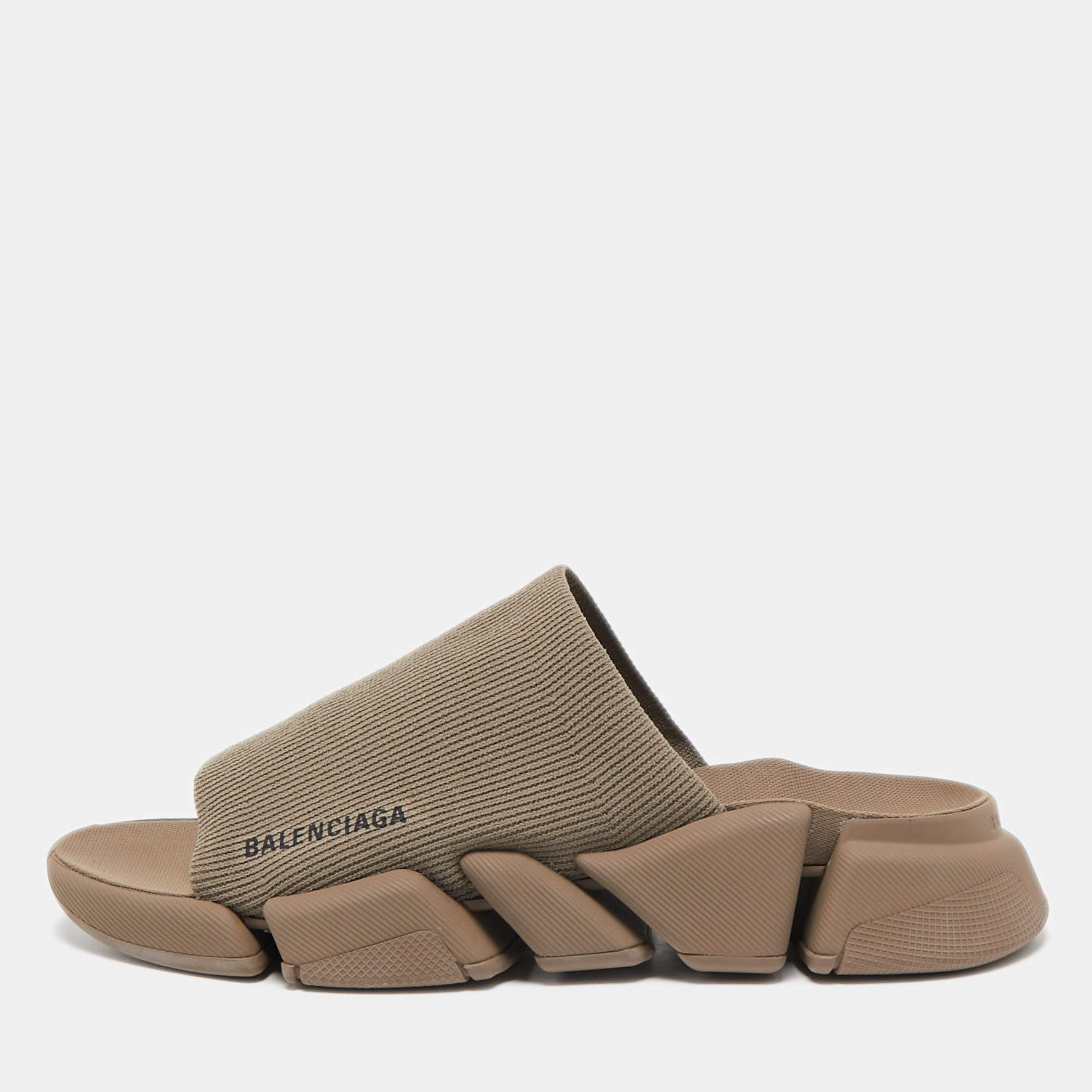 Balenciaga Brown Knit Fabric Speed 2.0 Slide Sandals Size 43