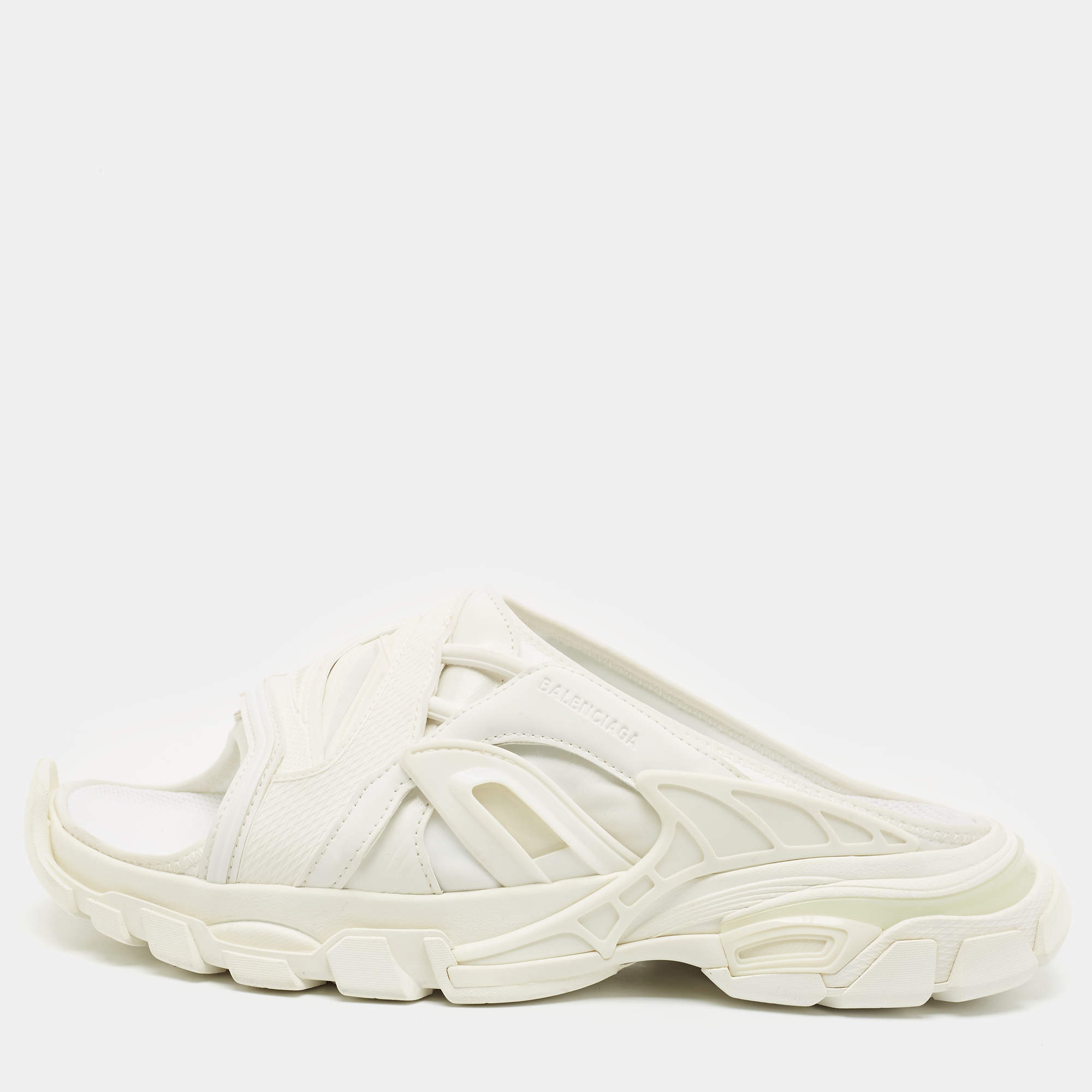 Balenicaga White Neoprene and Faux Leather Track Slide Sandals Size 41