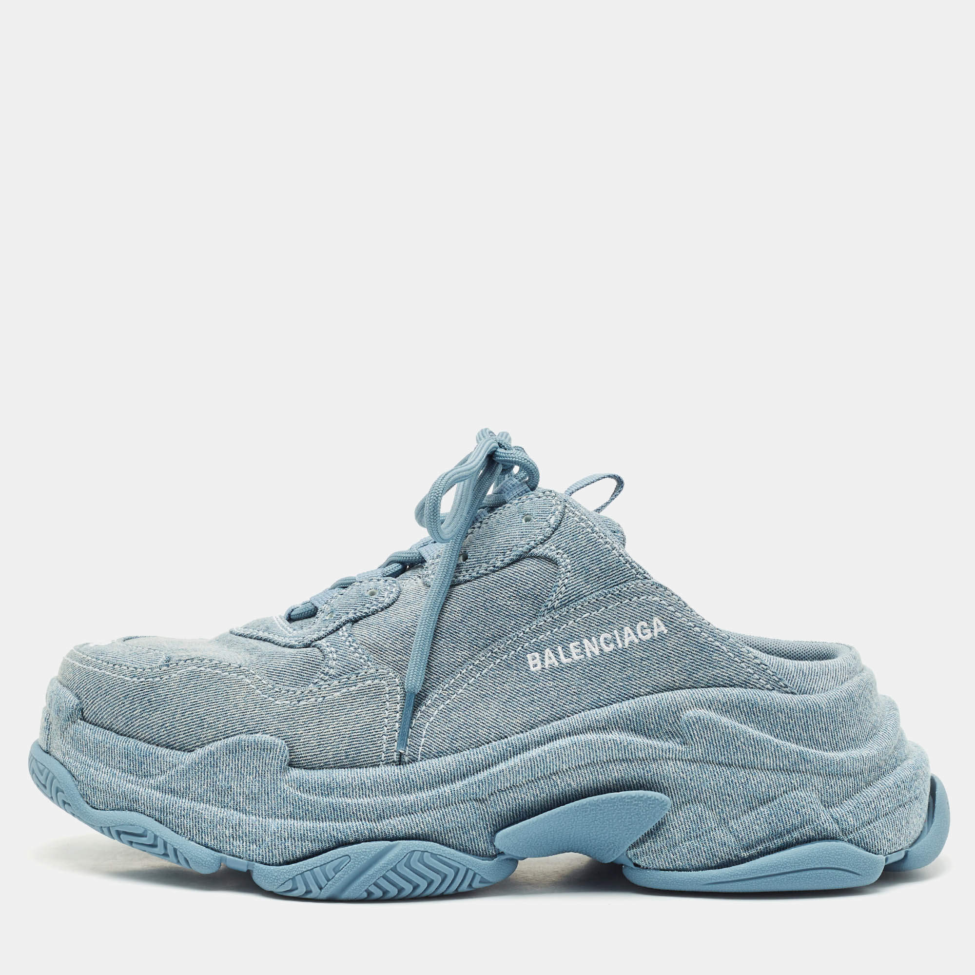 Balenciaga Blue Denim Triple S Mules Size 42