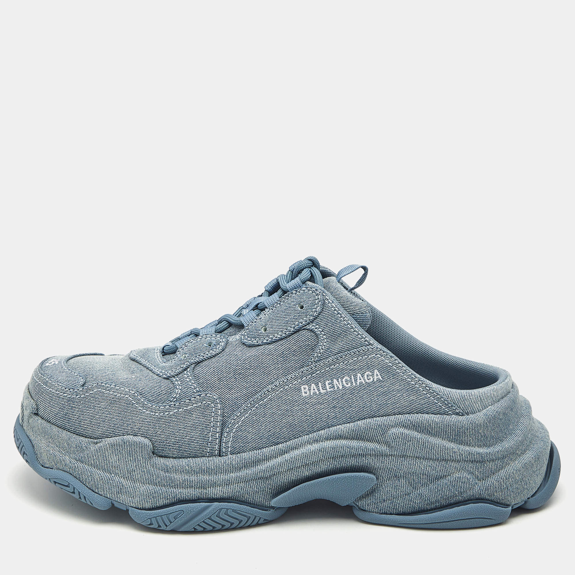 Balenciaga Blue Denim Triple S Mules Size 45
