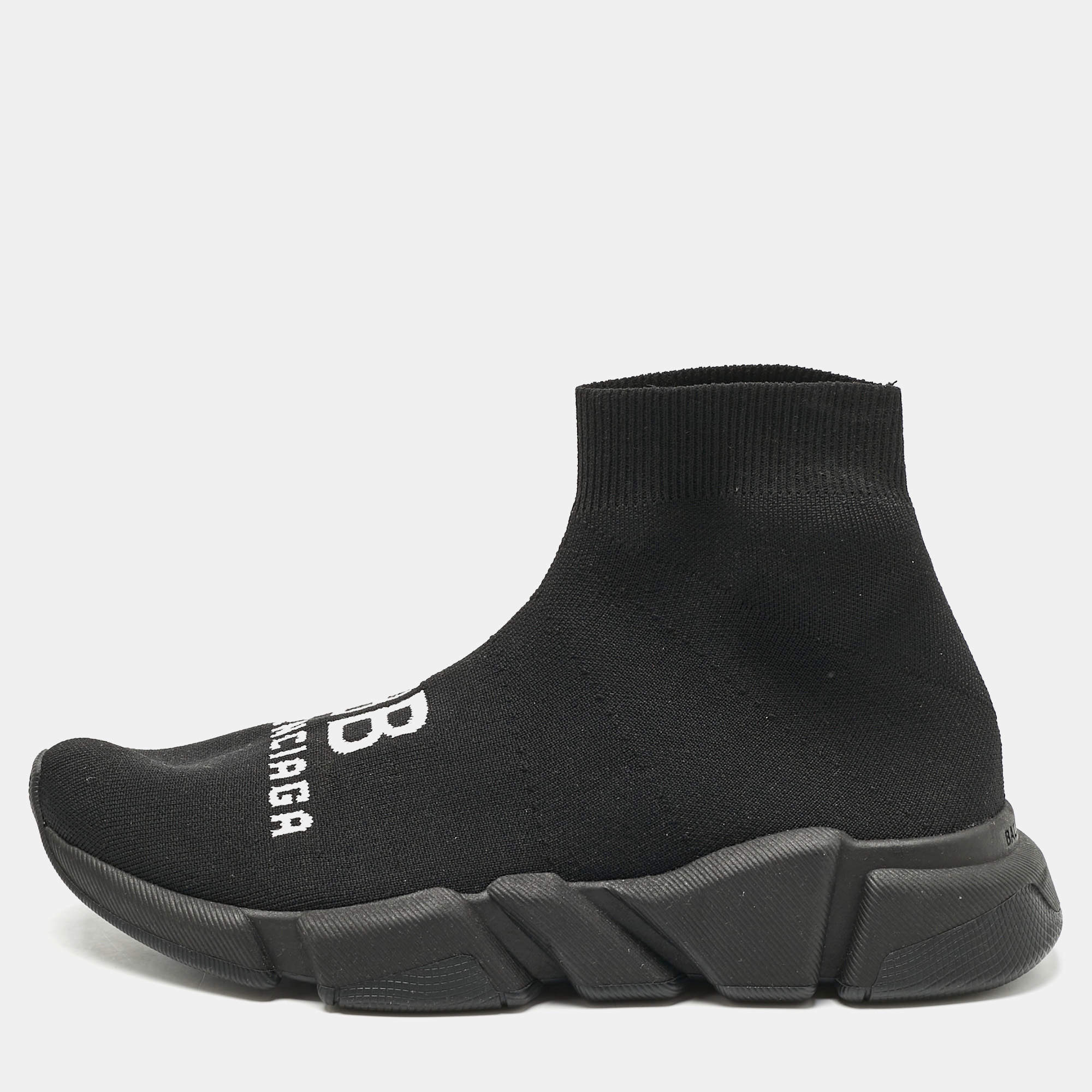Balenciaga Black Faux Leather and Mesh Defender Sneakers