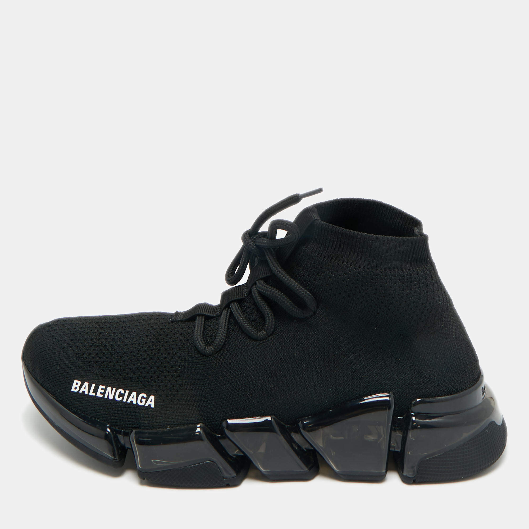 Pre Owned Balenciaga Black Knit Fabric speed 2.0 High Top Sneakers Size 40