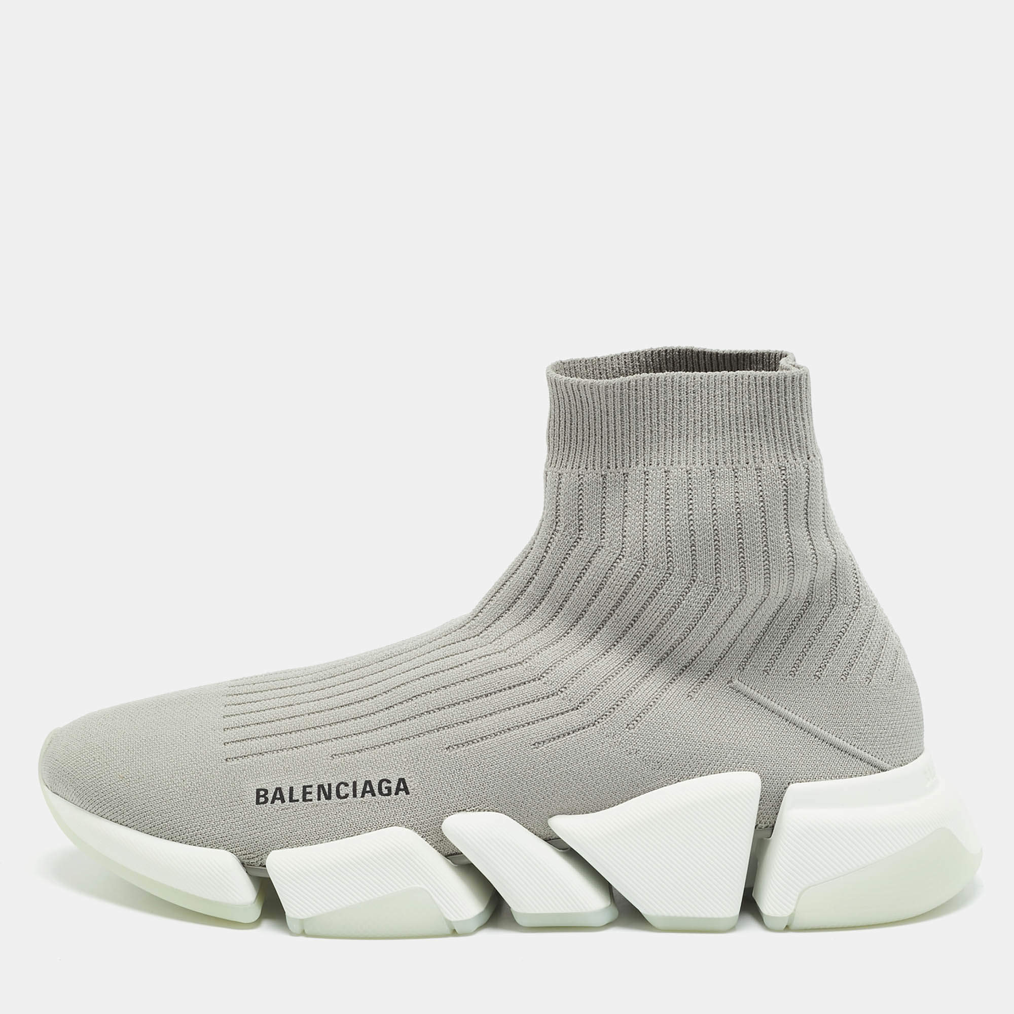 مملوكة مسبقًا Balenciaga Speed Trainer Light Grey Knit Fabric Slip On Sneakers Size 42