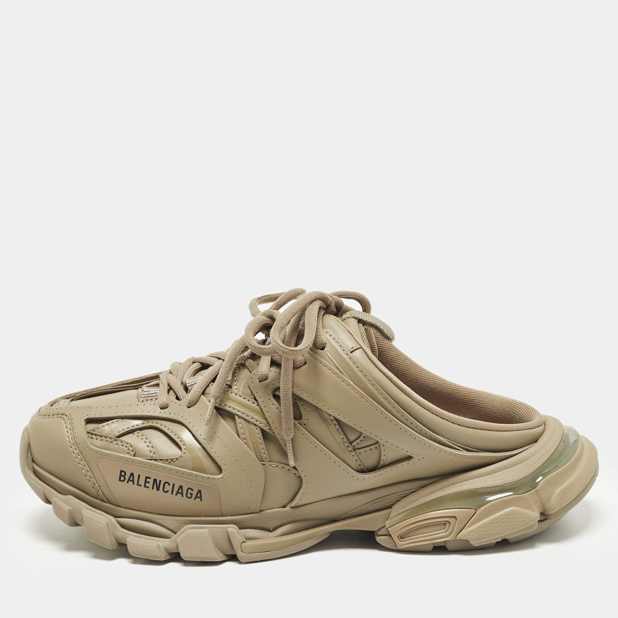 Pre Owned Balenciaga Track Size 42 Beige Faux Leather Mules Sneakers