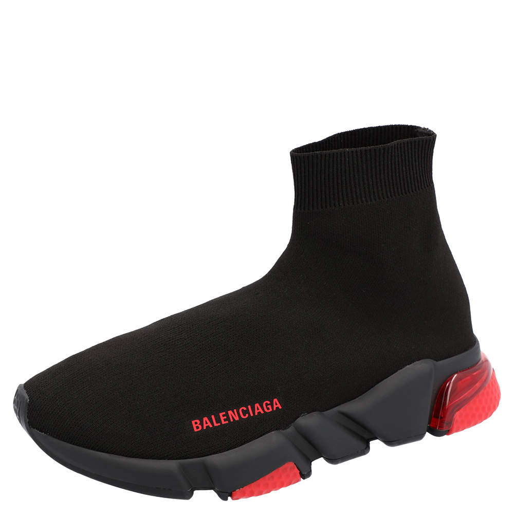 Balenciaga Black/Red Speed Clear Sole Sneakers Size EU 45