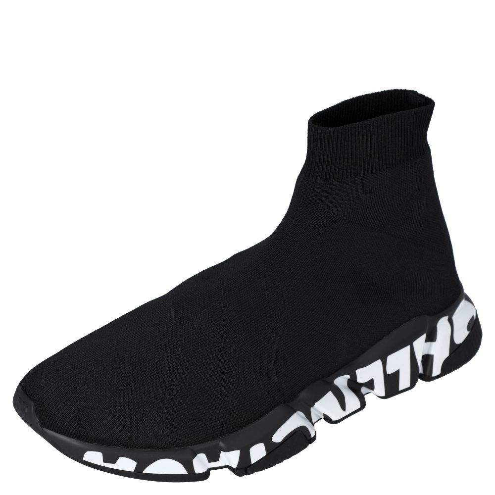 Pre Owned Balenciaga Black Knit Speed Graffiti Sneakers Size EU 44