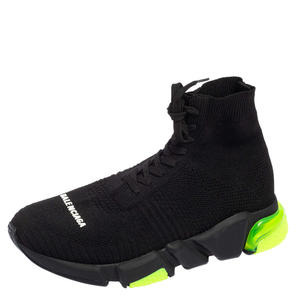 مملوكة مسبقًا حذاء رياضي بالنسياغا سبيد ترينر 2.0 قماش تريكو أخضر/أسود بعنق مرتفع مقاس 40