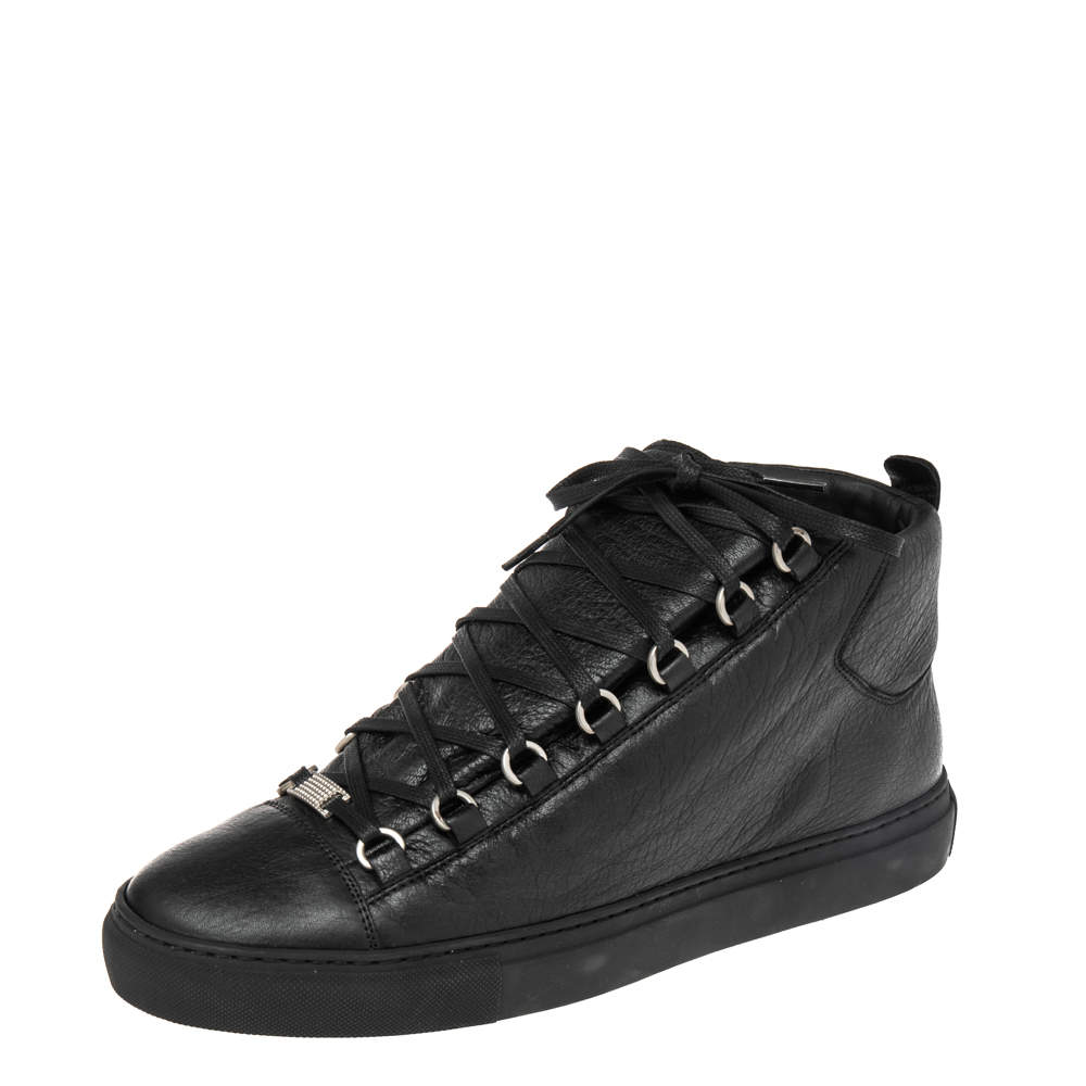 م ملوكة مسبقًا حذاء رياضي بالنسياغا ارينا جلد أسود مرتفع من أعلى مقاس 43