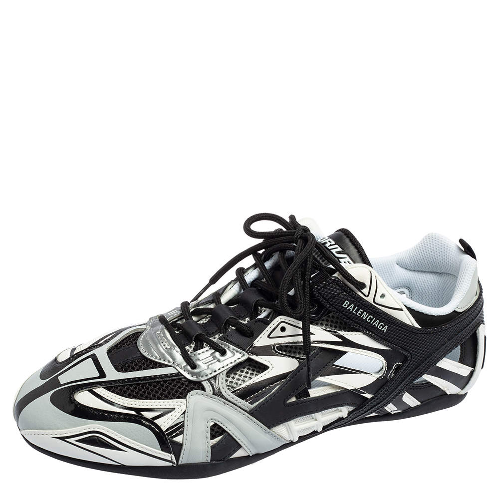 Pre Owned Balenciaga Black/White Leather And Mesh Drive Sneakers Size 45