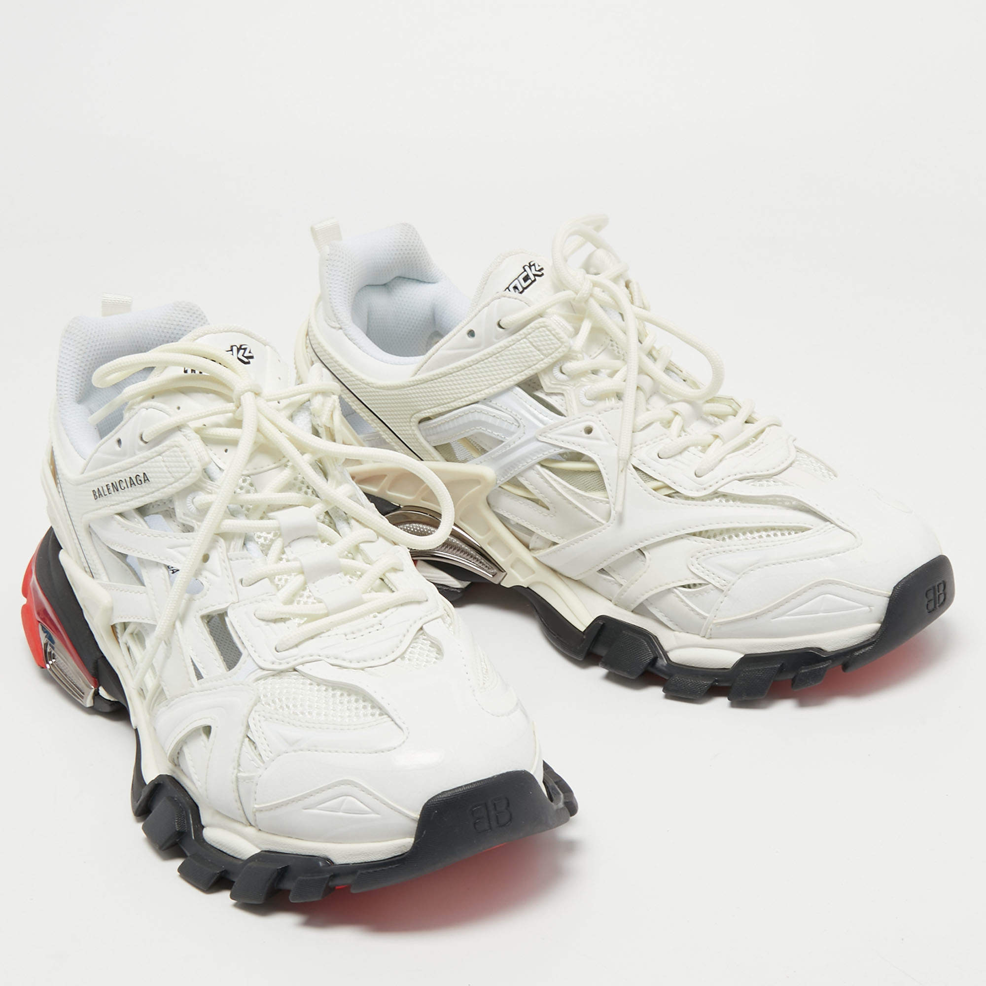 Balenciaga White Leather and Mesh Track 2 Sneakers Size 45 
