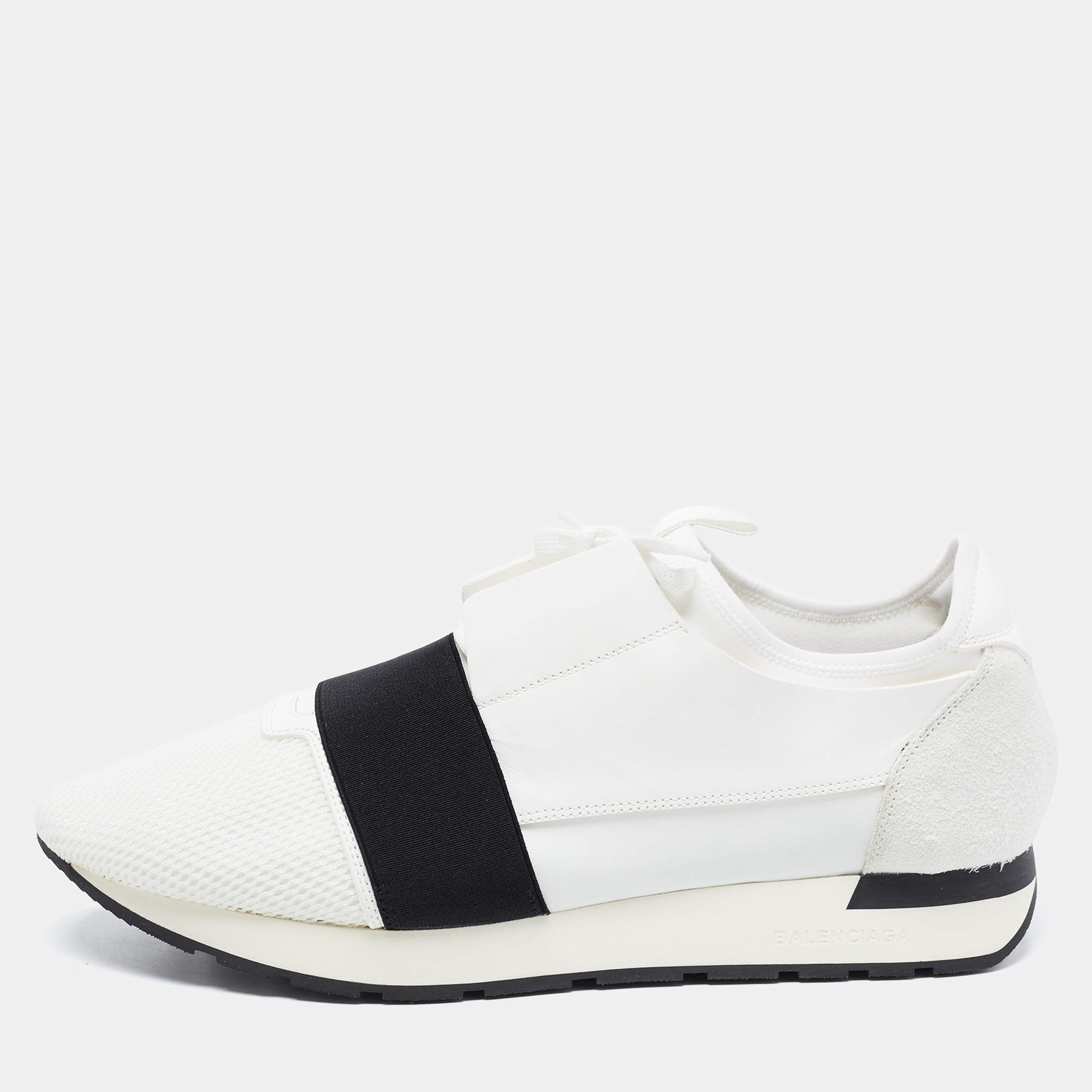 مملوكة مسبقًا Balenciaga White Leather and Mesh Race Runner Sneakers Size 44