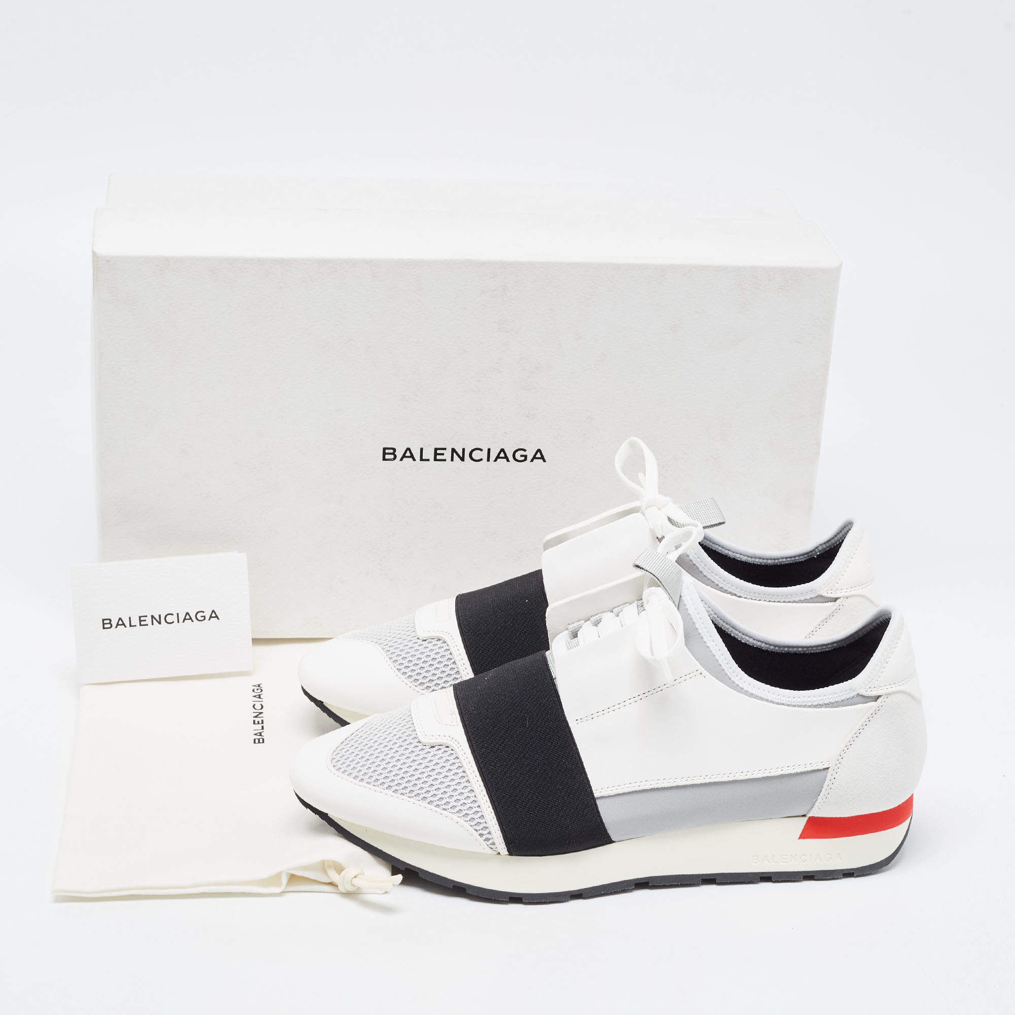 Balenciaga White Grey Leather and Mesh Race Runner Sneakers Size 41