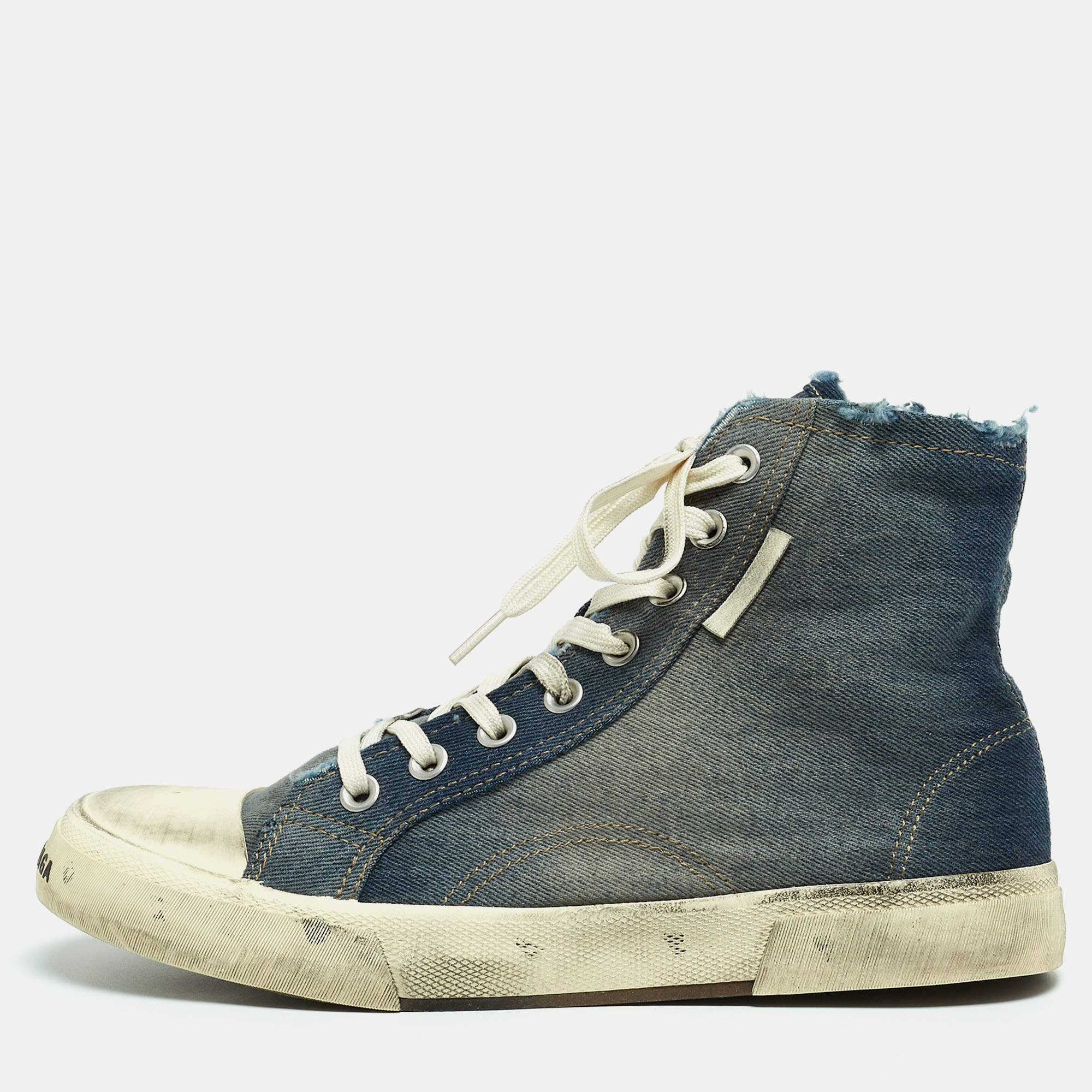 مملوكة مسبقًا Balenciaga Blue Denim Paris High Top Sneakers Size 42