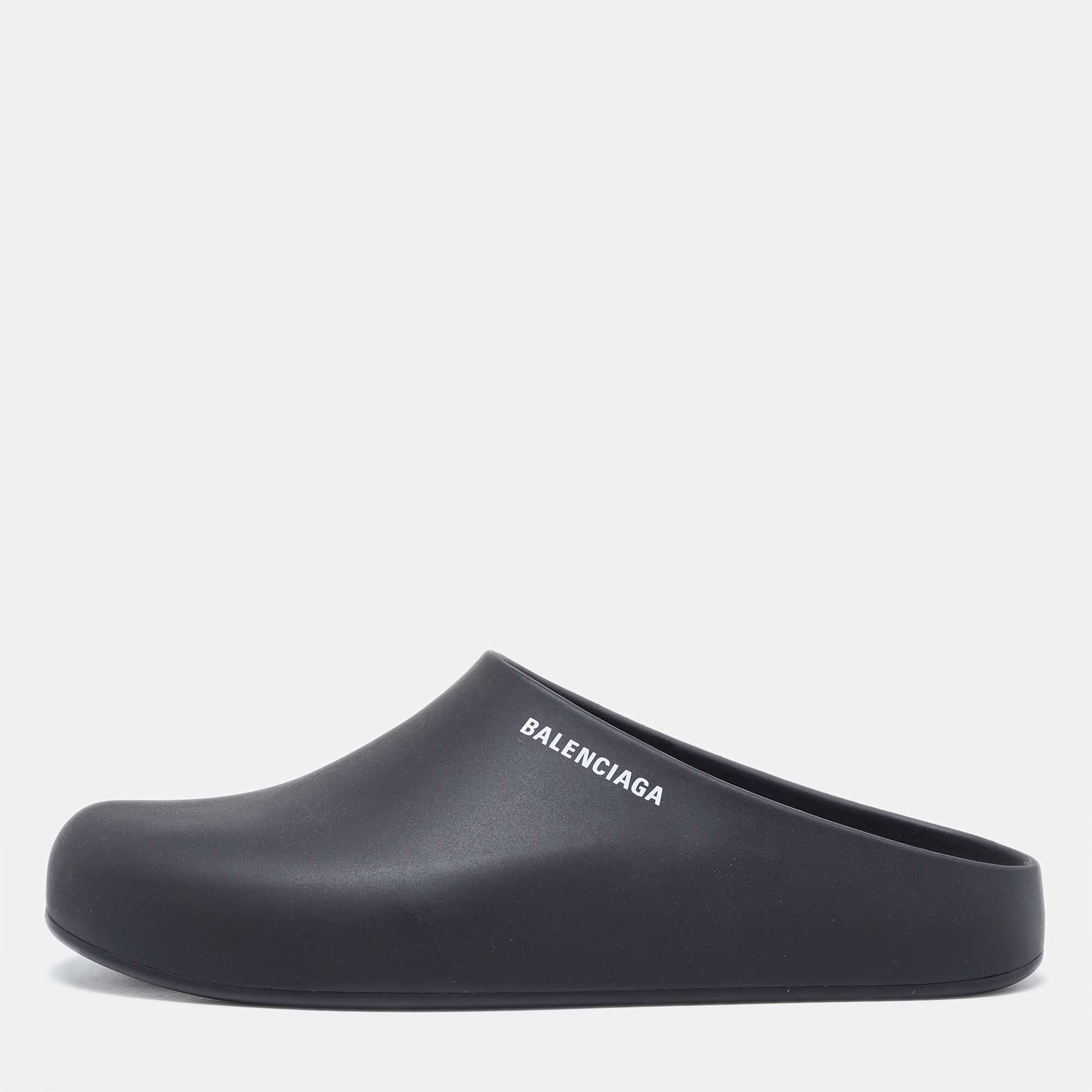 Balenciaga Black Rubber Flat Mules Size 42