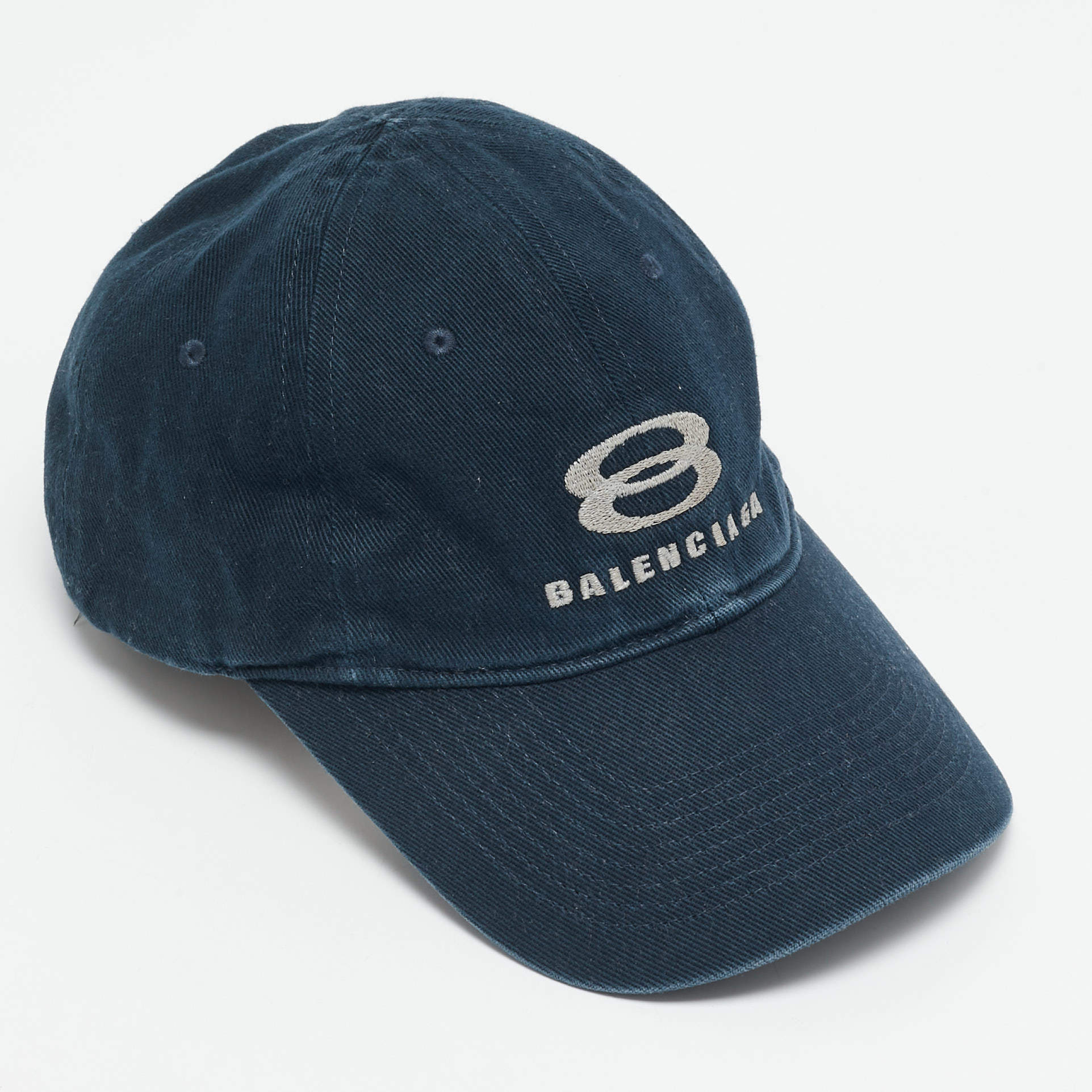 Balenciaga Blue Logo Embroidered Fabric Baseball Cap S
