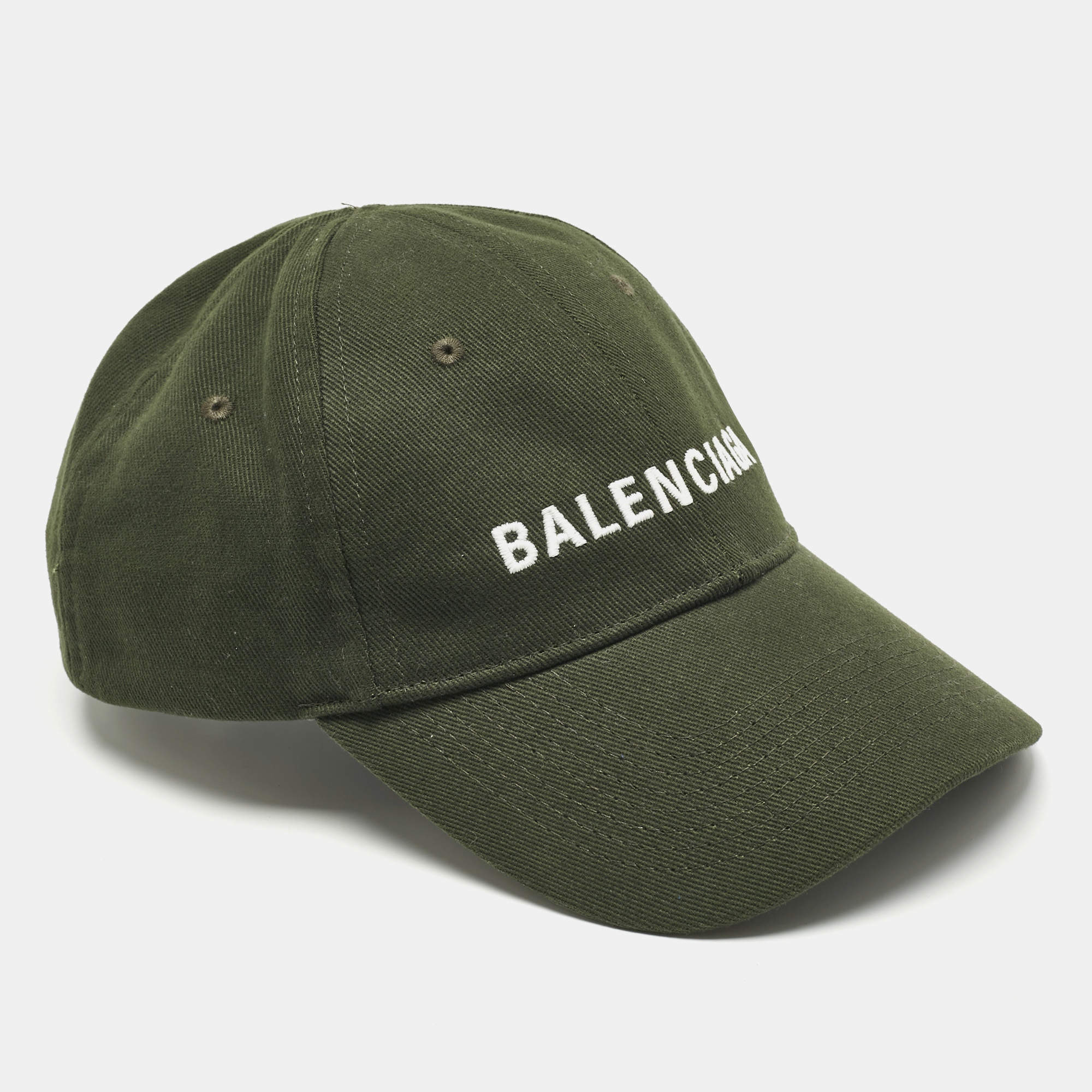 Pre Owned Balenciaga Green Logo Embroidered Cotton Baseball Cap L