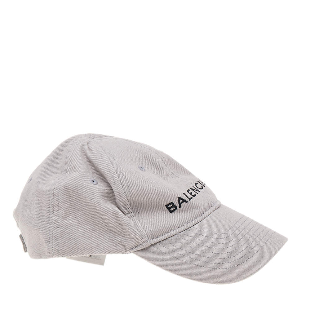 Pre Owned Balenciaga Grey Logo Embroidered Cotton Baseball Cap L