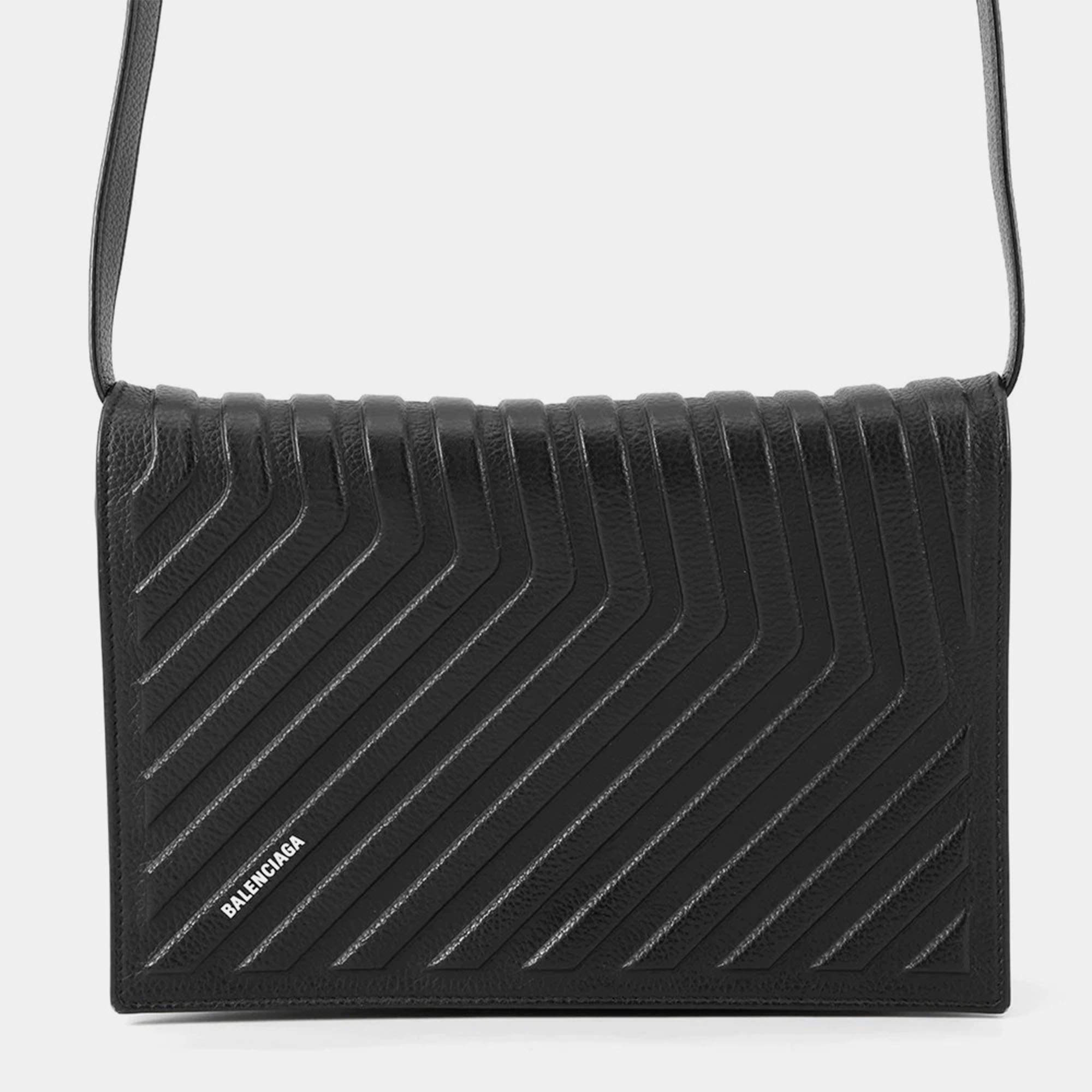 Pre Owned Balenciaga Calf Wrap Shoulder Bag Black Leather