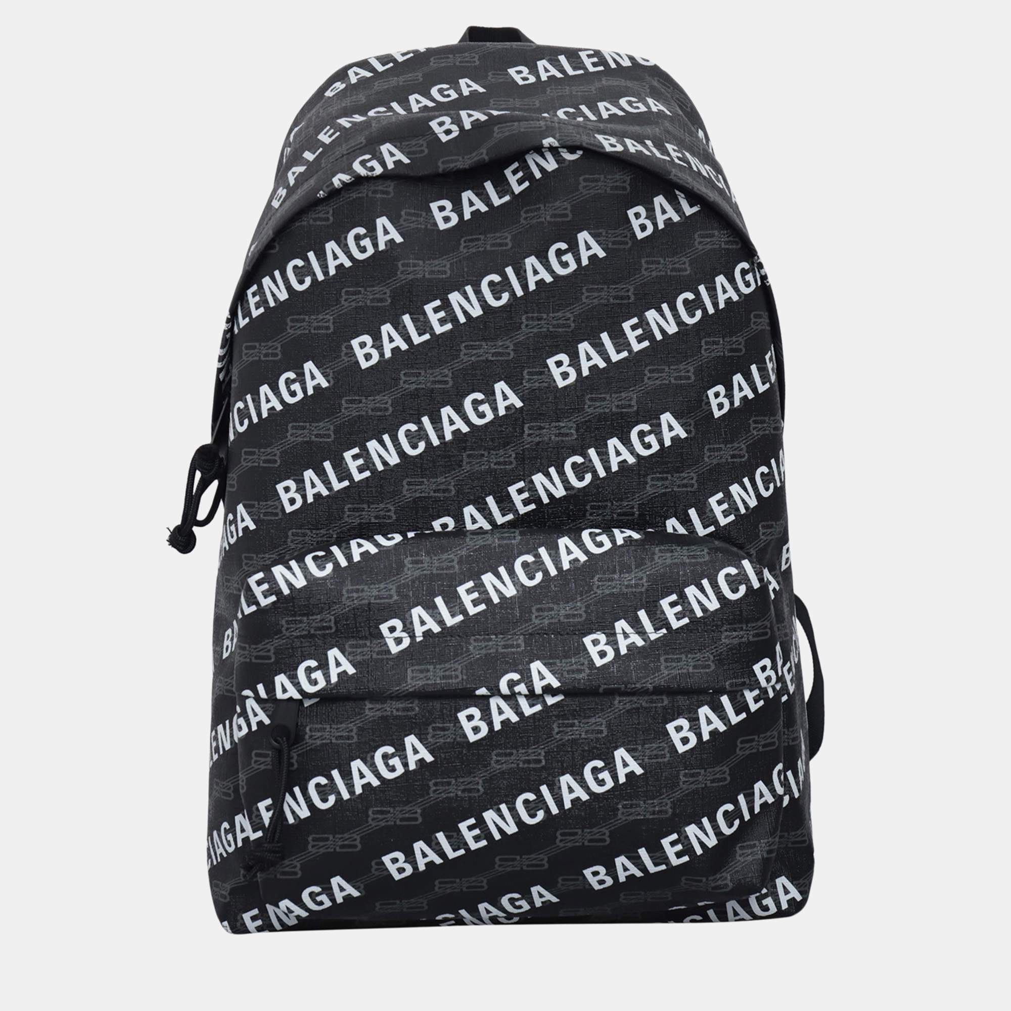 Pre Owned Balenciaga Black Canvas Signature Logo-Printed Backpack