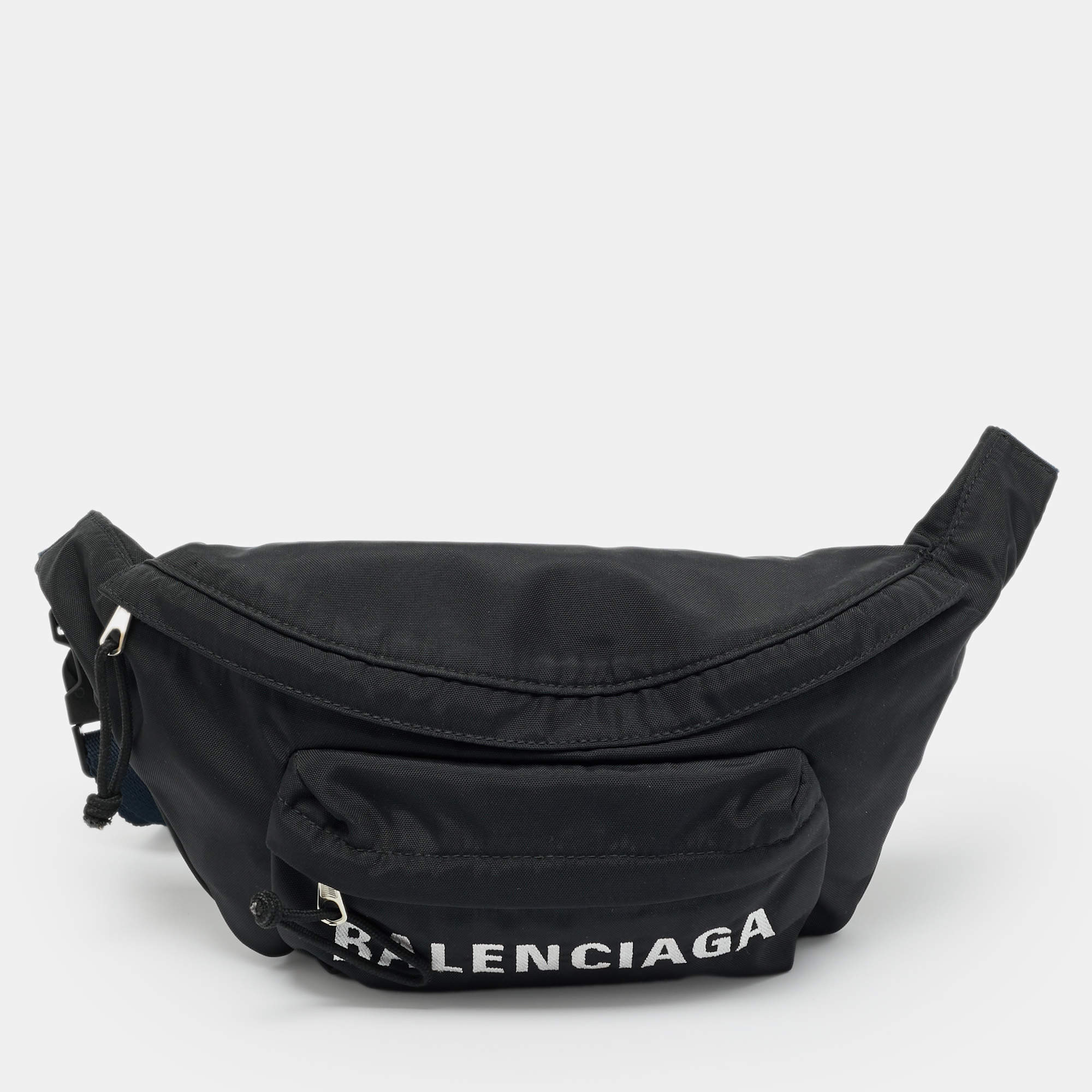 Pre Owned Balenciaga Black/Navy Blue Nylon Belt Bag