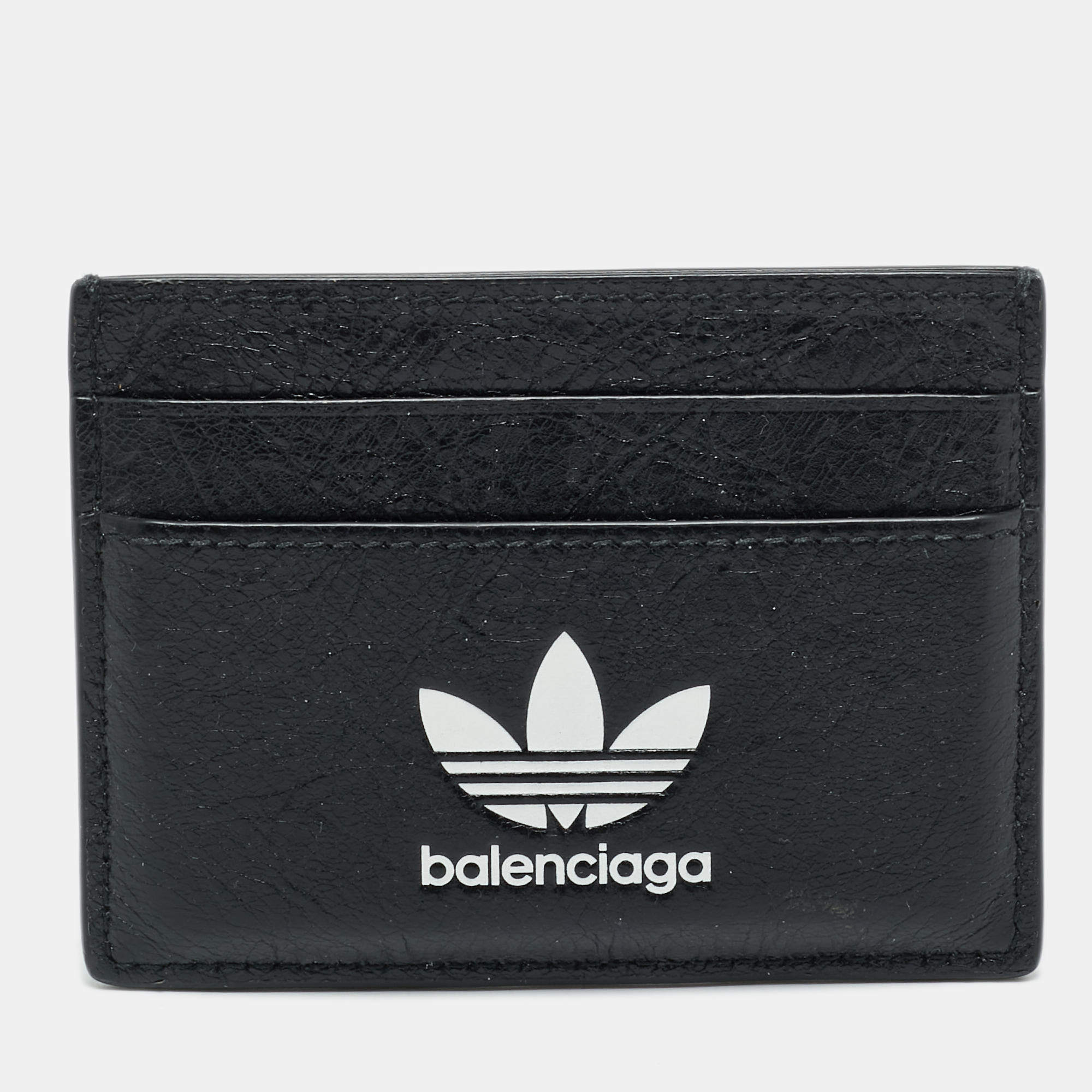 Pre Owned Balenciaga x Adidas Black Leather Card Holder